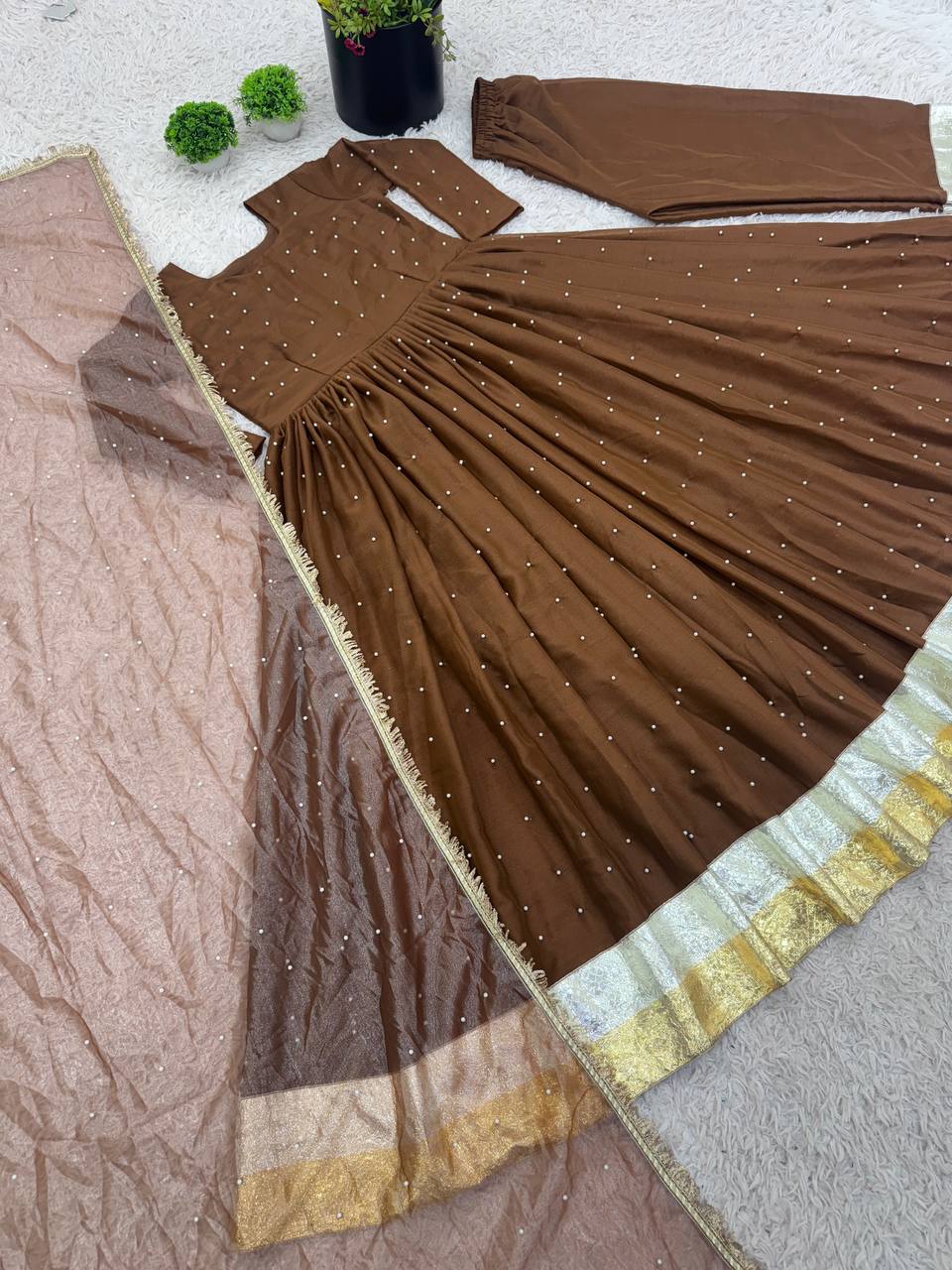 Brown Color Fully Flair Designer Anarkali Gown