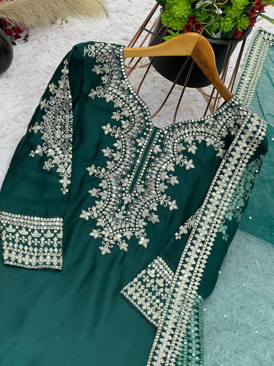 Wedding Special Green Color Silk Sharara Dress