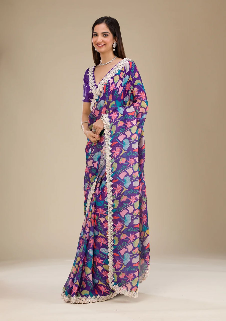 Beautiful Georgette Fabric Multi Color Designer Saree