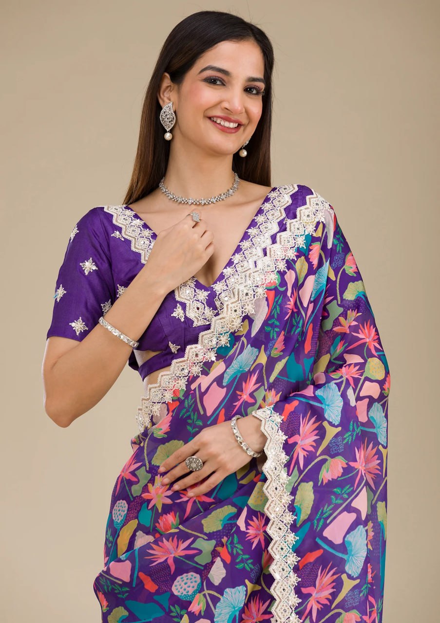 Beautiful Georgette Fabric Multi Color Designer Saree