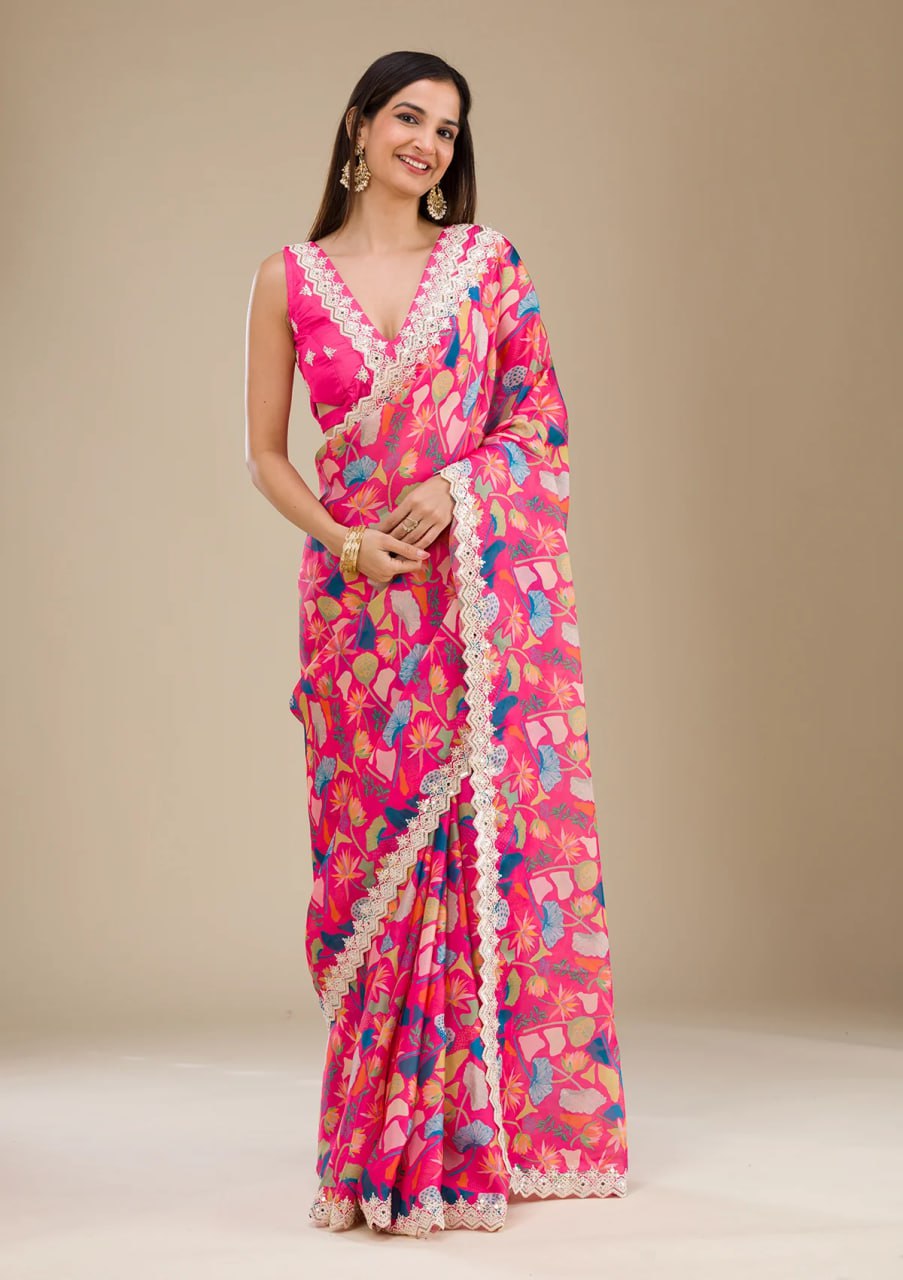 Beautiful Georgette Fabric Multi Color Designer Saree