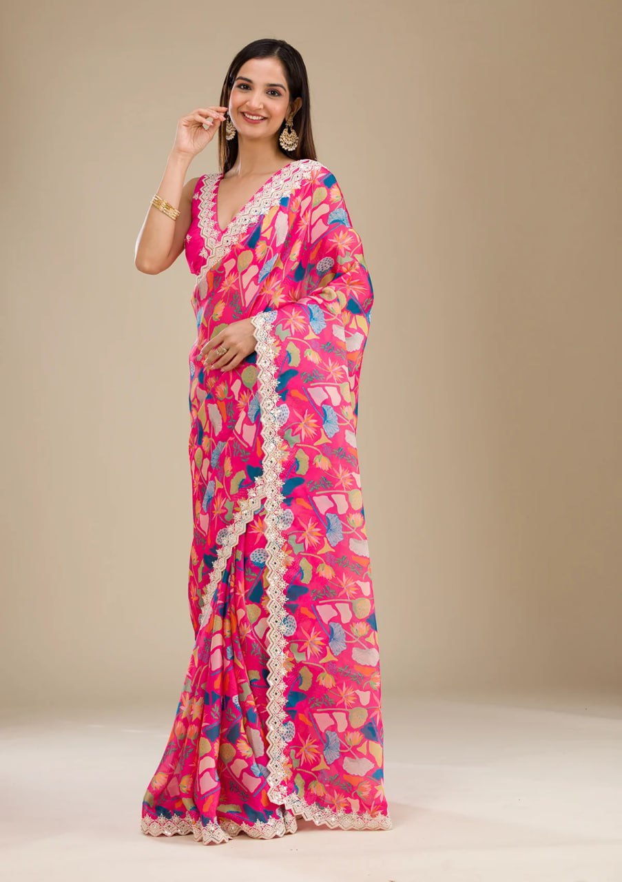 Beautiful Georgette Fabric Multi Color Designer Saree