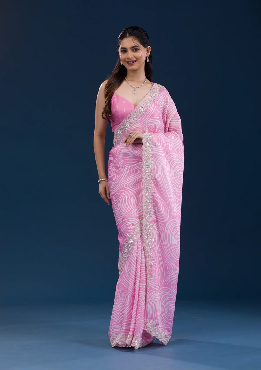 Latest Light Pink Color Georgette Designer Saree