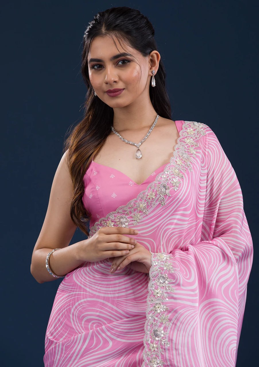 Latest Light Pink Color Georgette Designer Saree