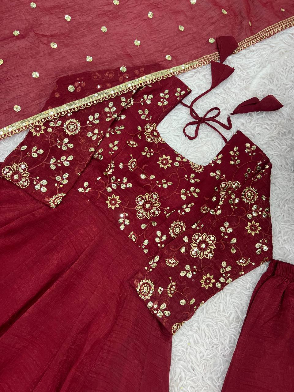 Most Trending Festive Special Fully Flair Maroon Color Anarkali Suit