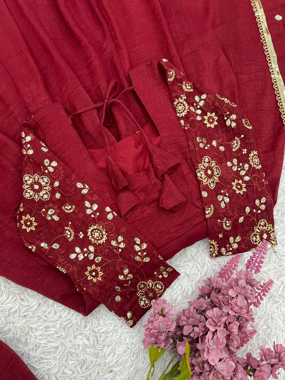 Most Trending Festive Special Fully Flair Maroon Color Anarkali Suit