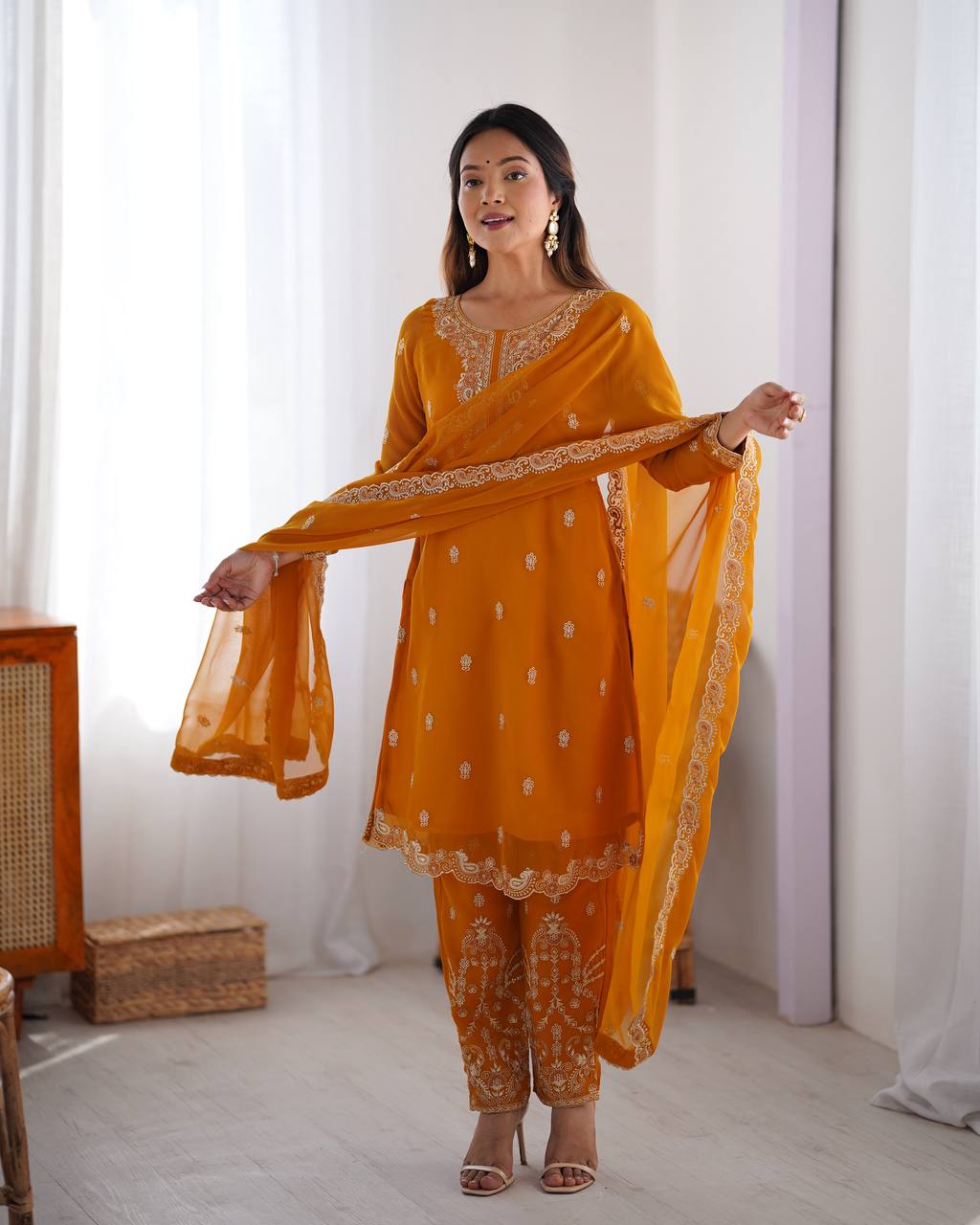 Buy Mustered Color Party Wear Designer Anarkali Suit
