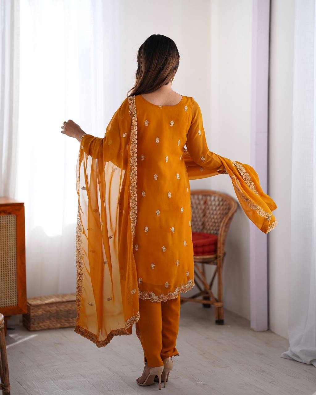 Buy Mustered Color Party Wear Designer Anarkali Suit