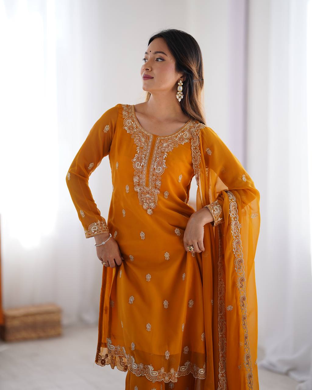 Buy Mustered Color Party Wear Designer Anarkali Suit