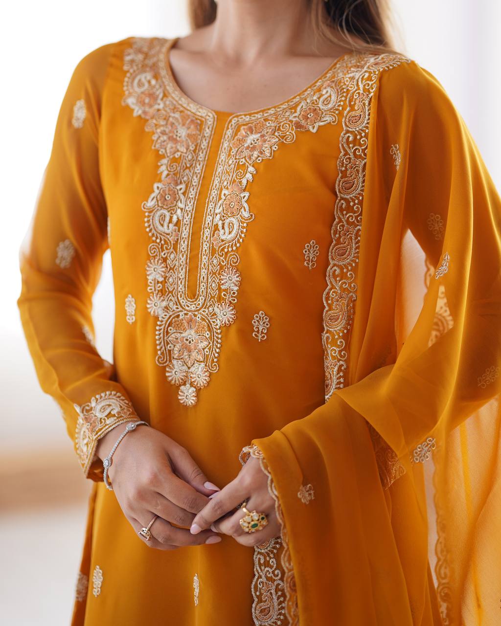 Buy Mustered Color Party Wear Designer Anarkali Suit