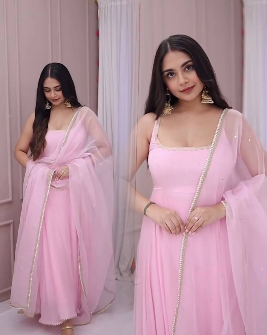 Buy Beautiful Trending Pink Color Handwork Anarkali Suit