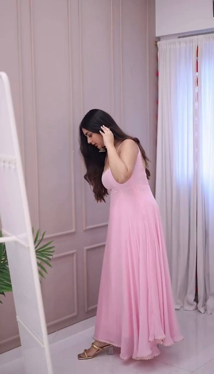 Buy Beautiful Trending Pink Color Handwork Anarkali Suit