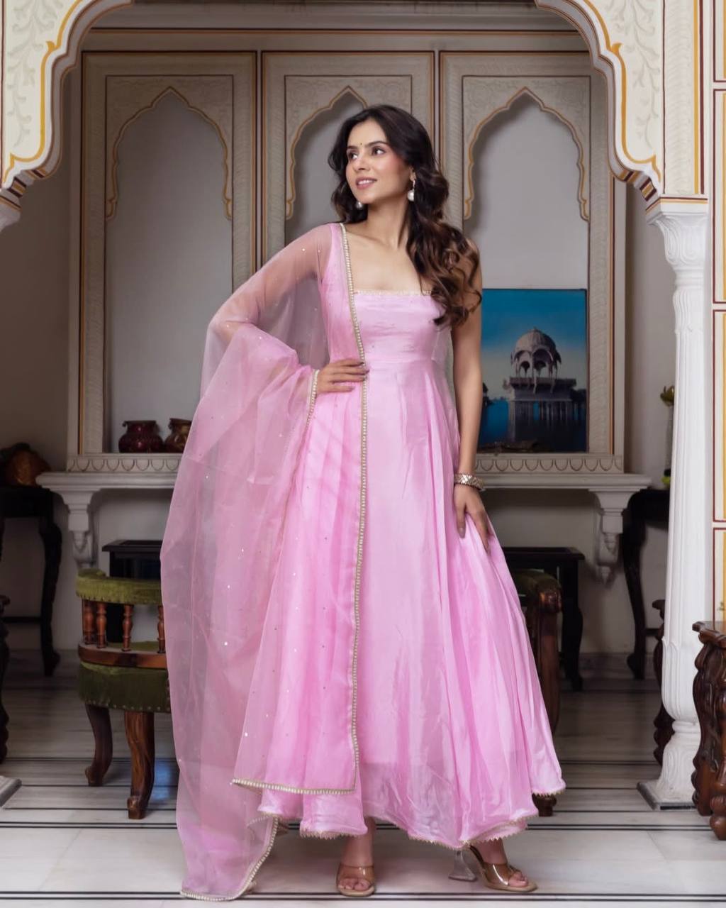 Buy Beautiful Trending Pink Color Handwork Anarkali Suit