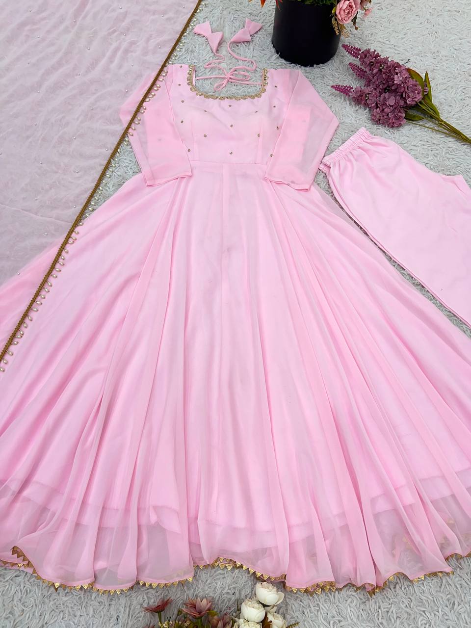 Buy Beautiful Trending Pink Color Handwork Anarkali Suit