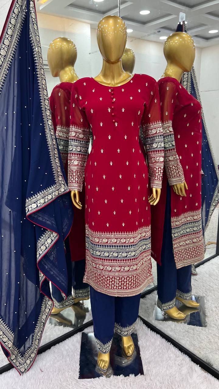 Rani Pink Color Embroidery Sequences Work Designer Dress