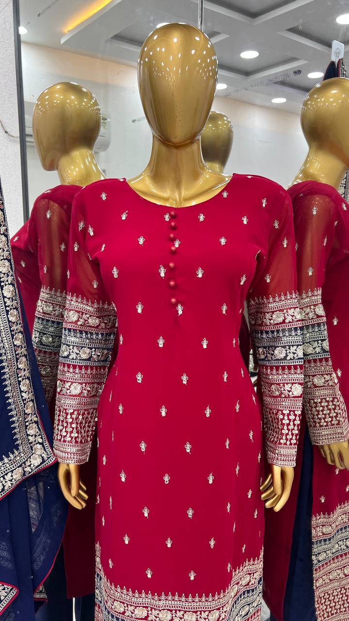 Rani Pink Color Embroidery Sequences Work Designer Dress