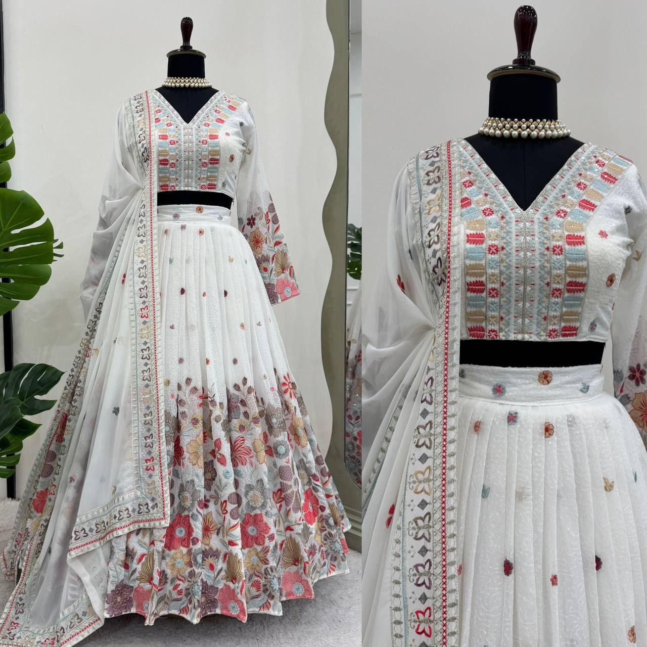 White color Georgette Sequences Embroidery Work Designer Lehenga Choli