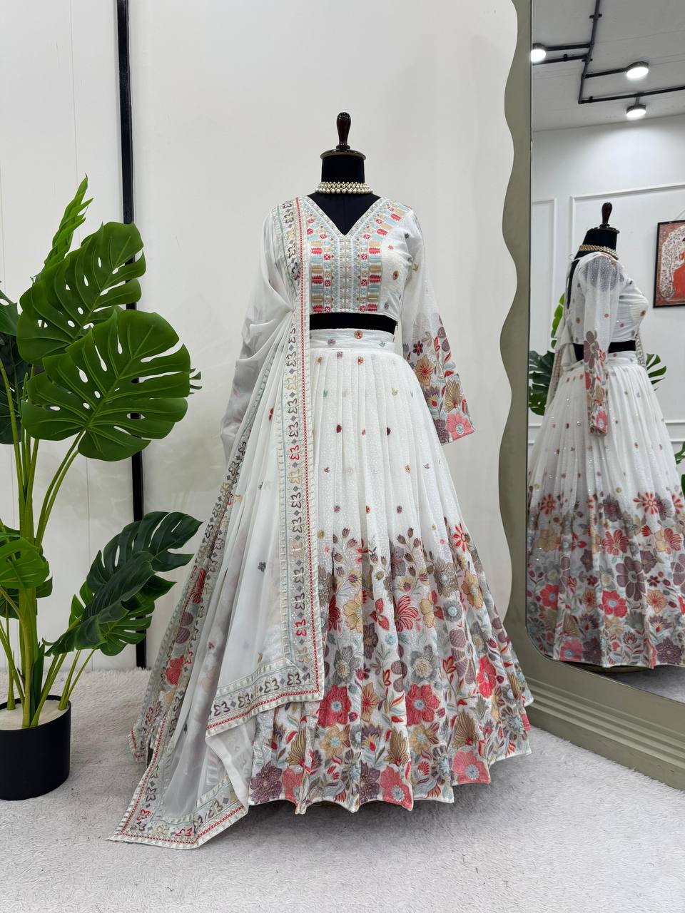 White color Georgette Sequences Embroidery Work Designer Lehenga Choli