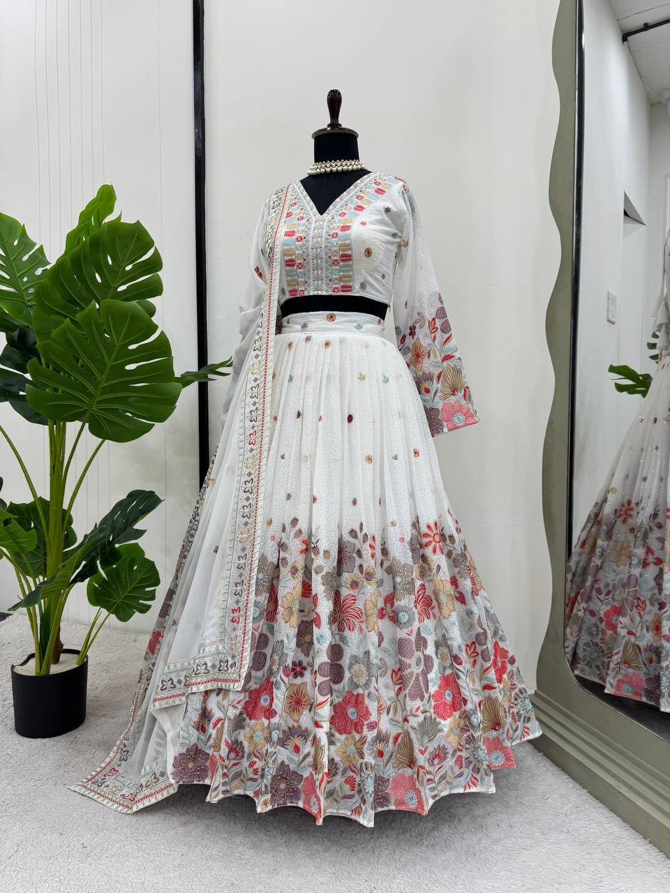 White color Georgette Sequences Embroidery Work Designer Lehenga Choli