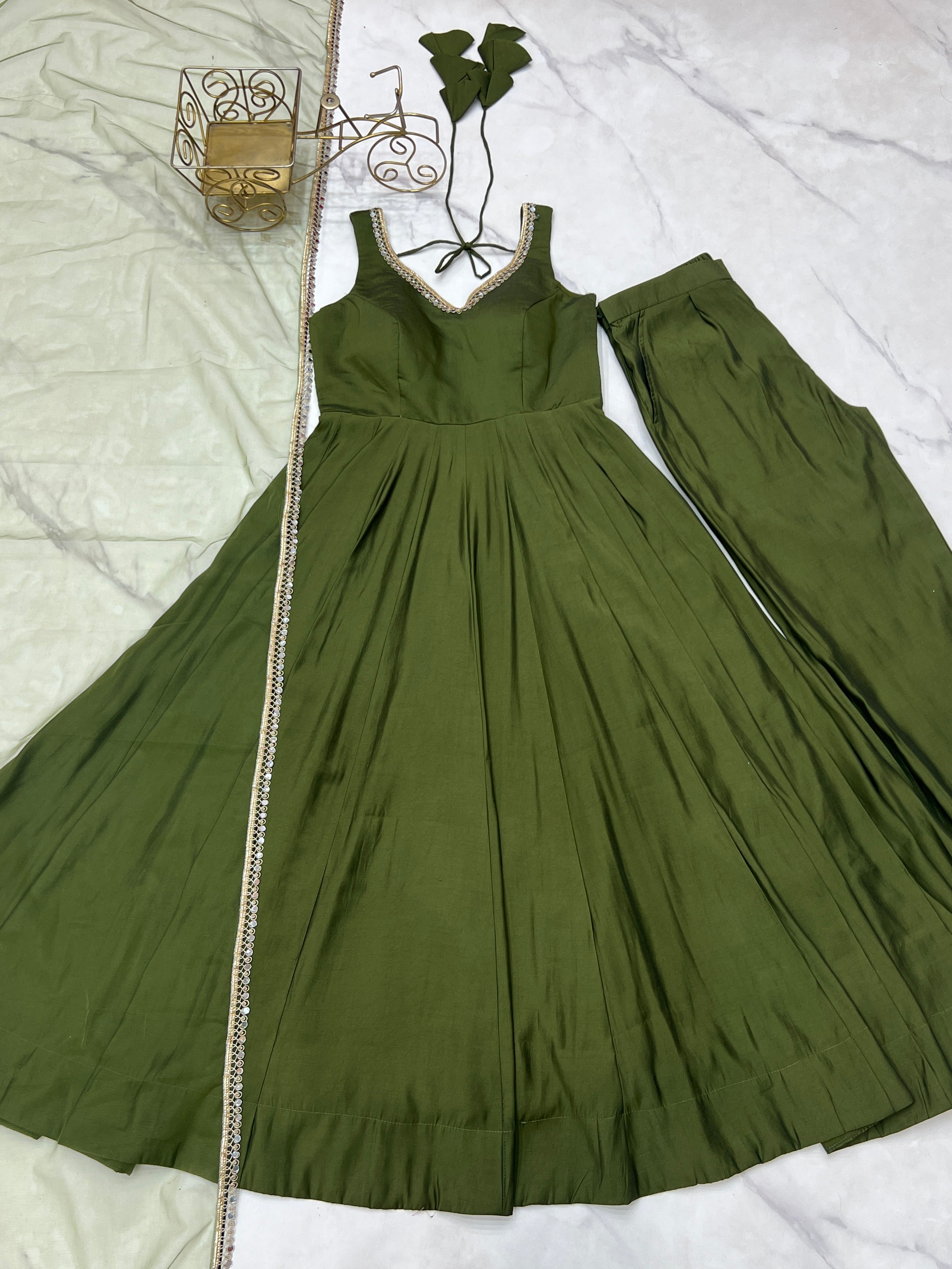 Most Beautiful Green Color Fully Flair Party Wear Anarkali Gown