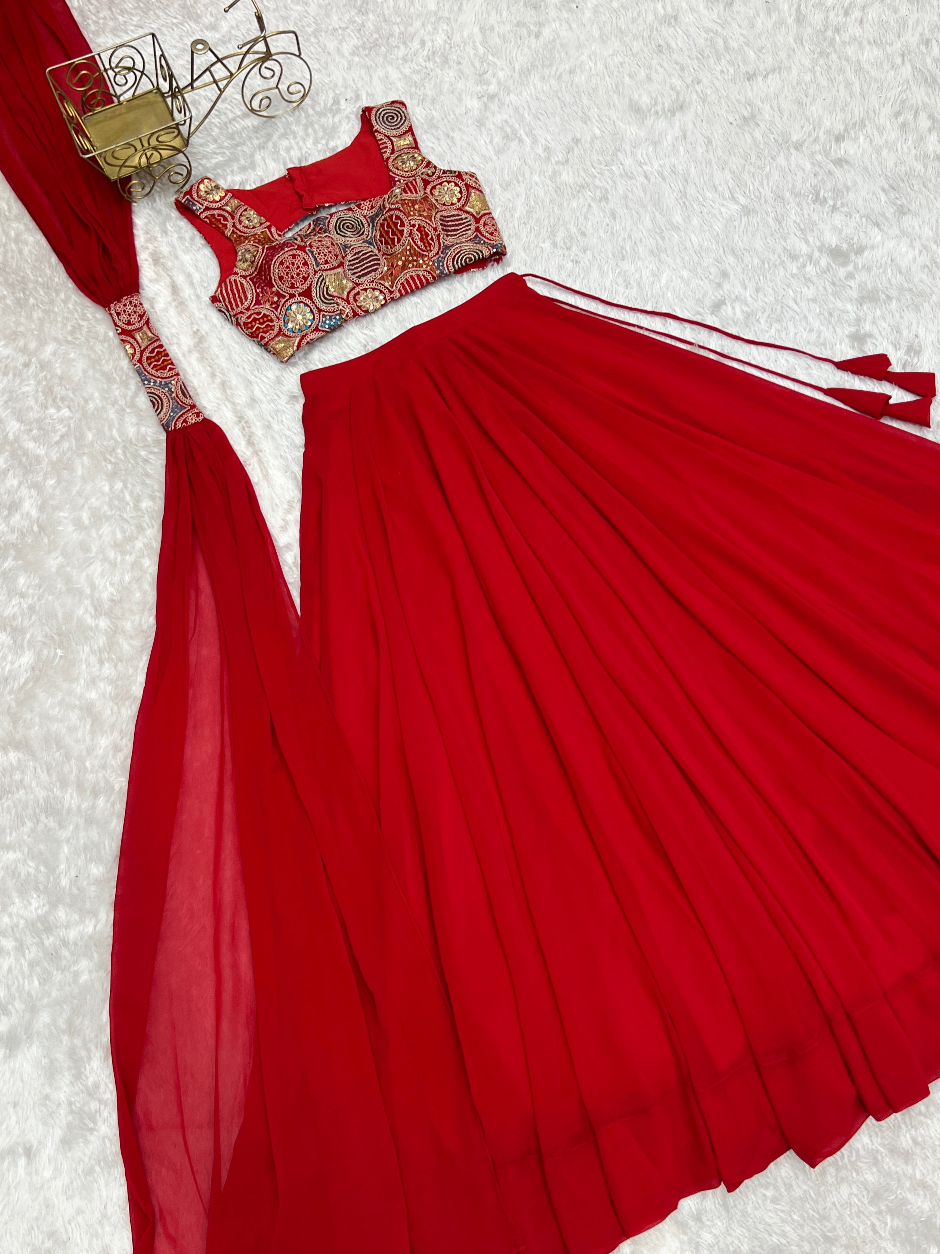 Red Color Ready To Wear Designer Lehenga Choli