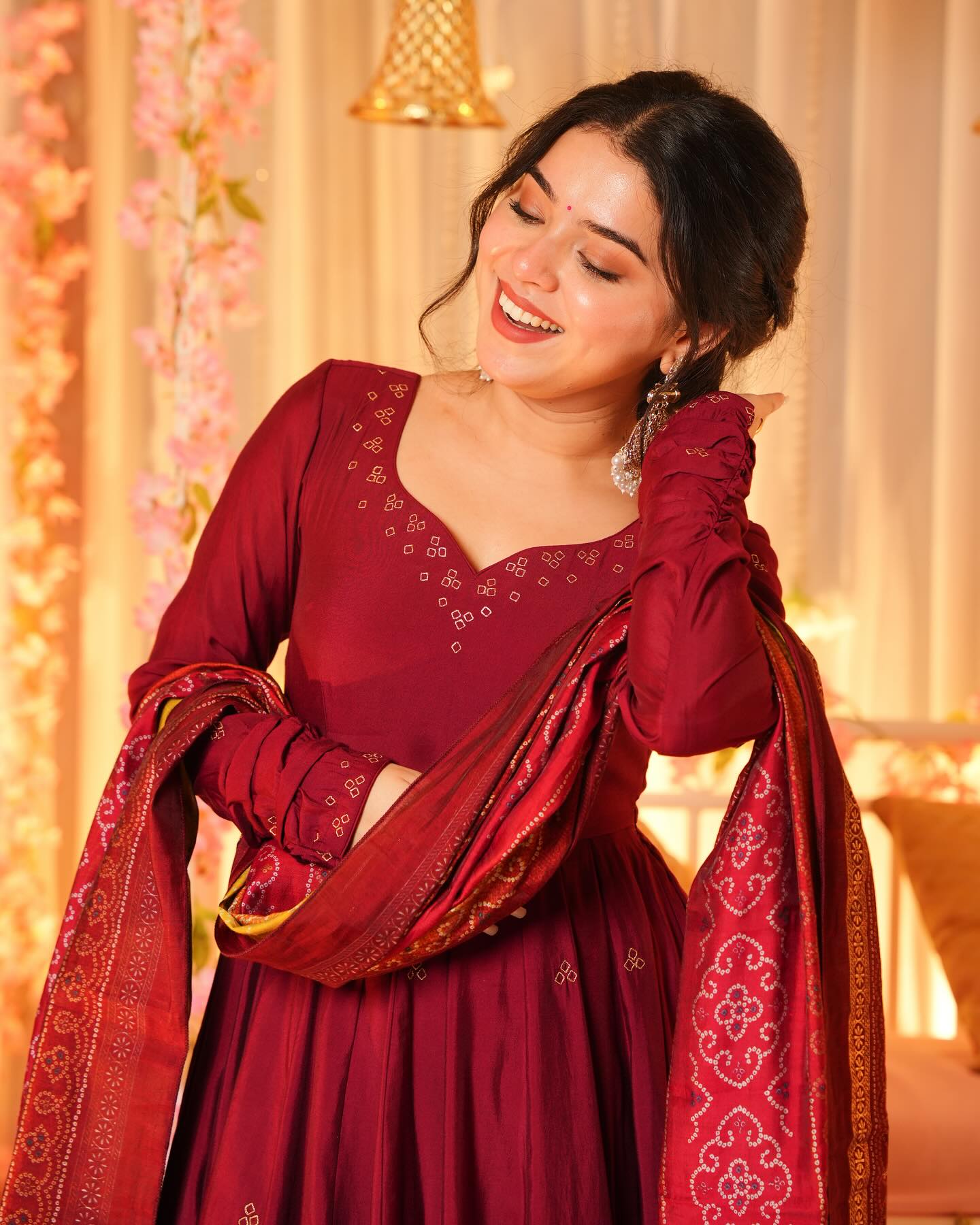 Festive Special Chinon Silk Partywear Designer Gown With Palazzo & Dupatta Set