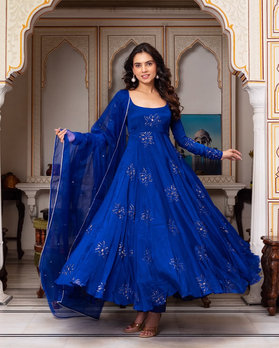 anarkali dress blue colour Light Blue Embroidered Silk Anarkali