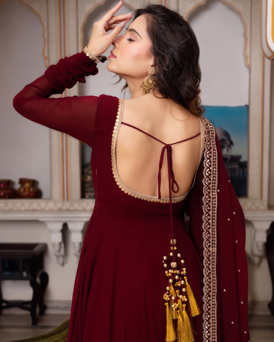 Maroon Color Fully Flair Party Wear Anarkali Gown