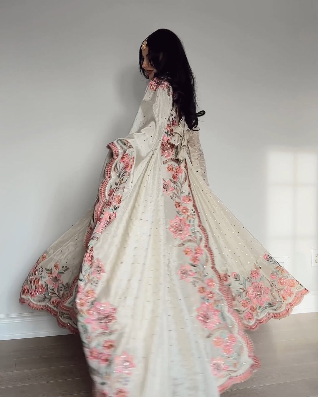 Cream Color Fully Flair Anarkali Hand Work Set