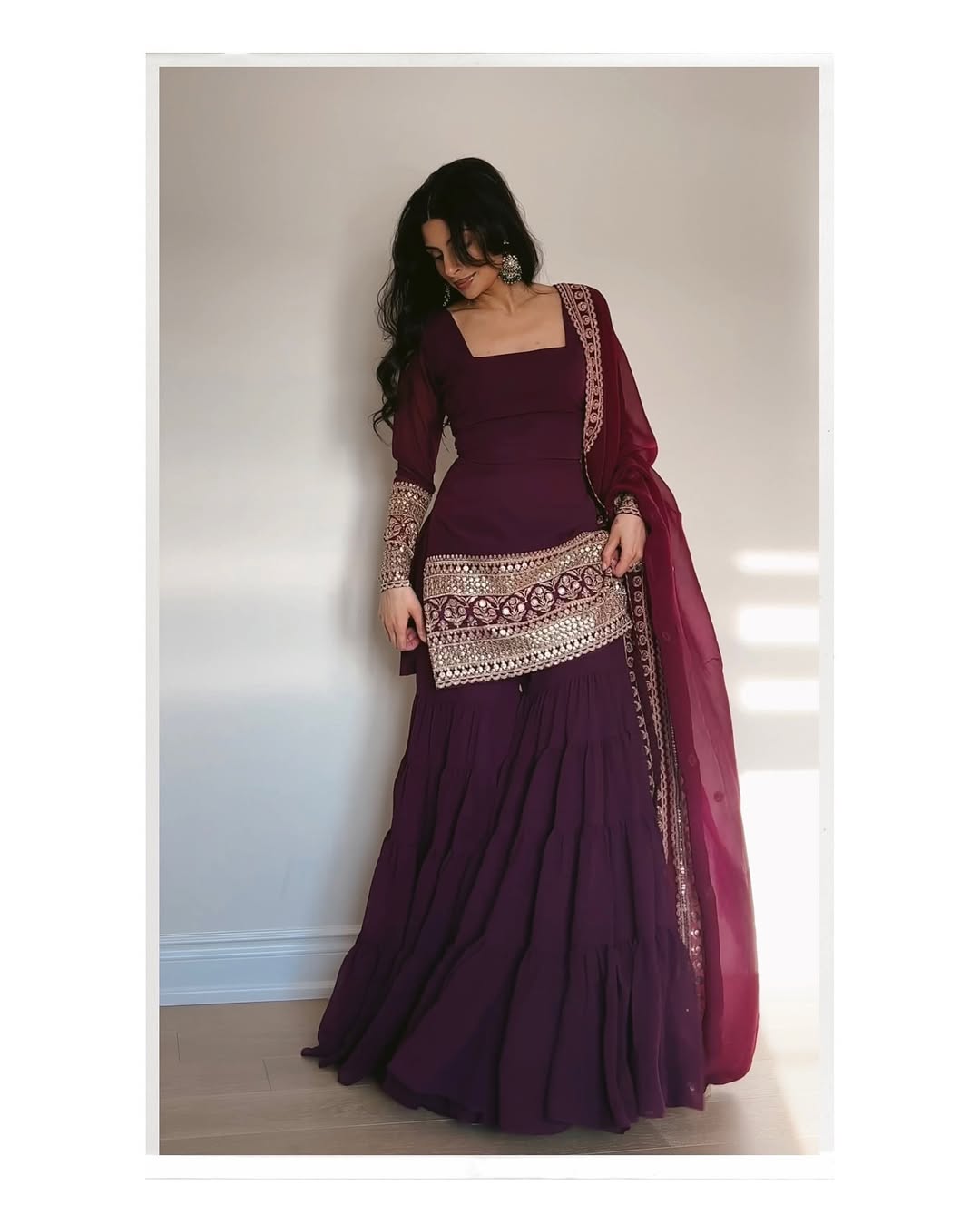 Wine color Party Wear Sharara Dress For Wedding season