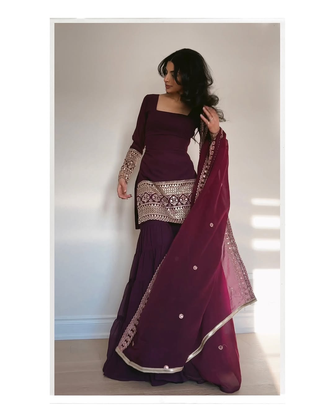 Wine color Party Wear Sharara Dress For Wedding season