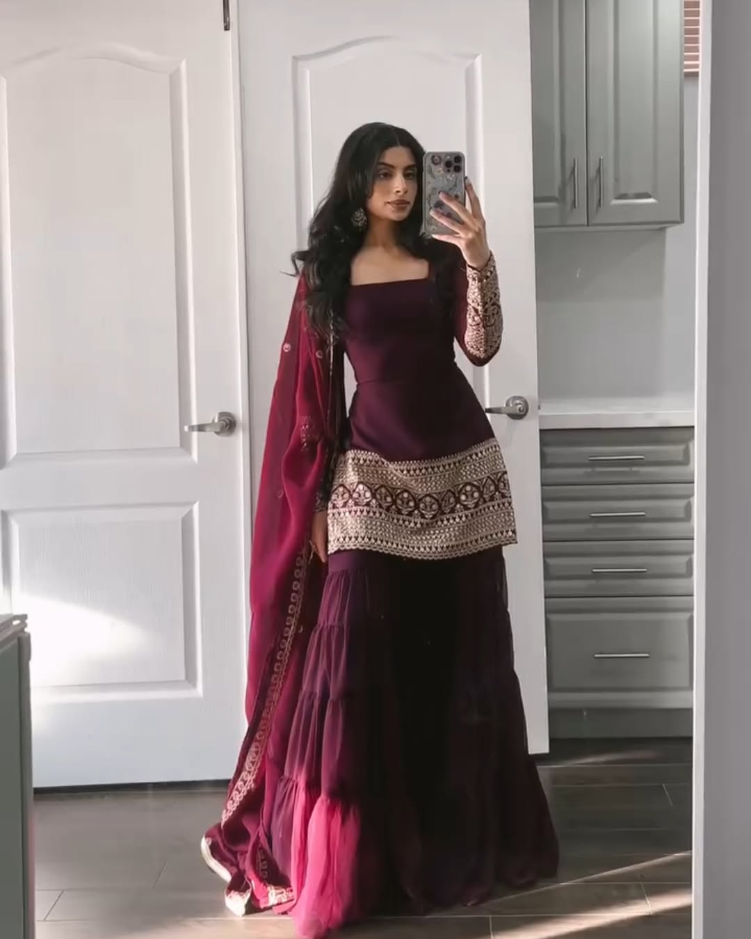 Wine color Party Wear Sharara Dress For Wedding season