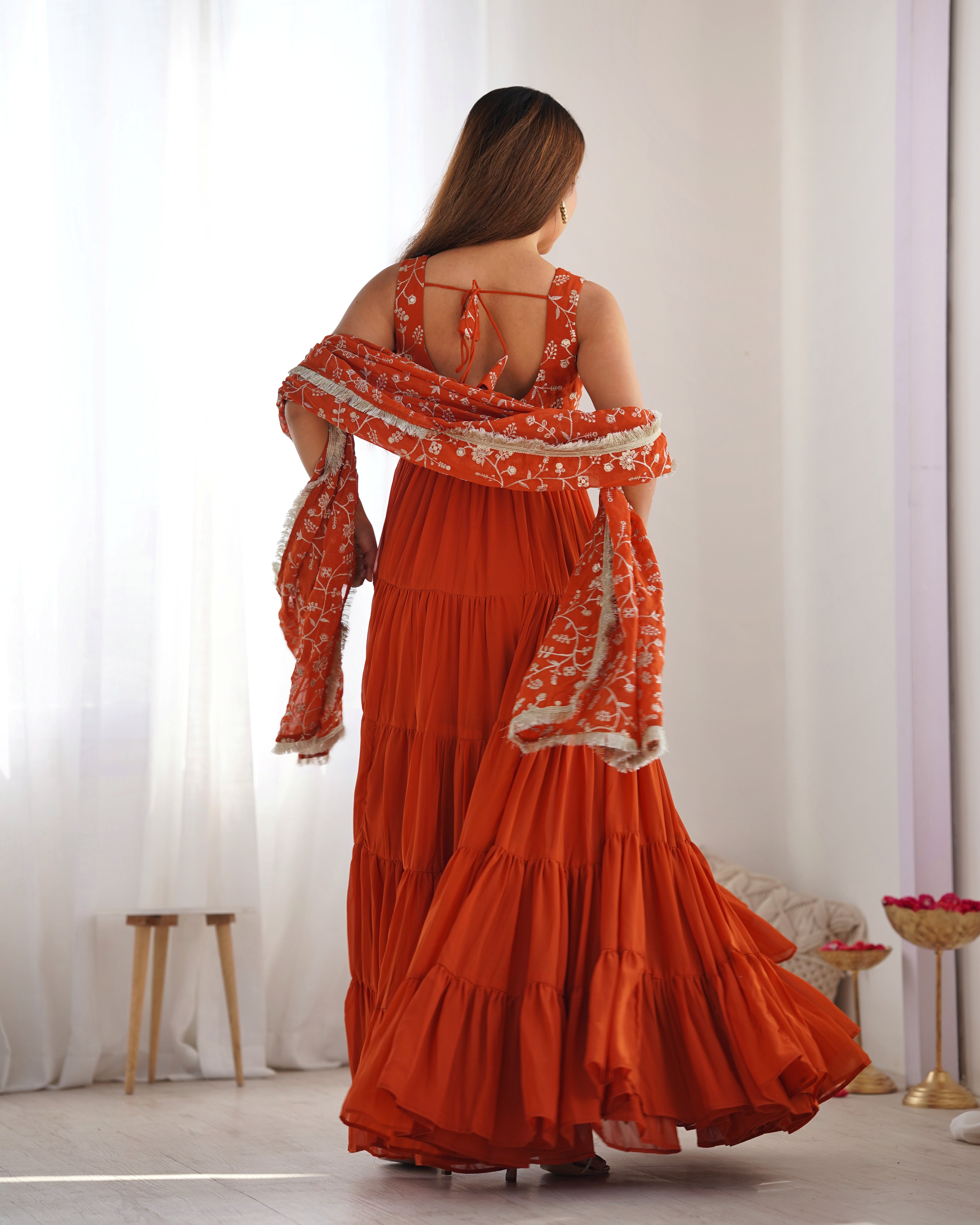 Orange Color 12.5 Meter Plus Fully Flair Anarkali Gown