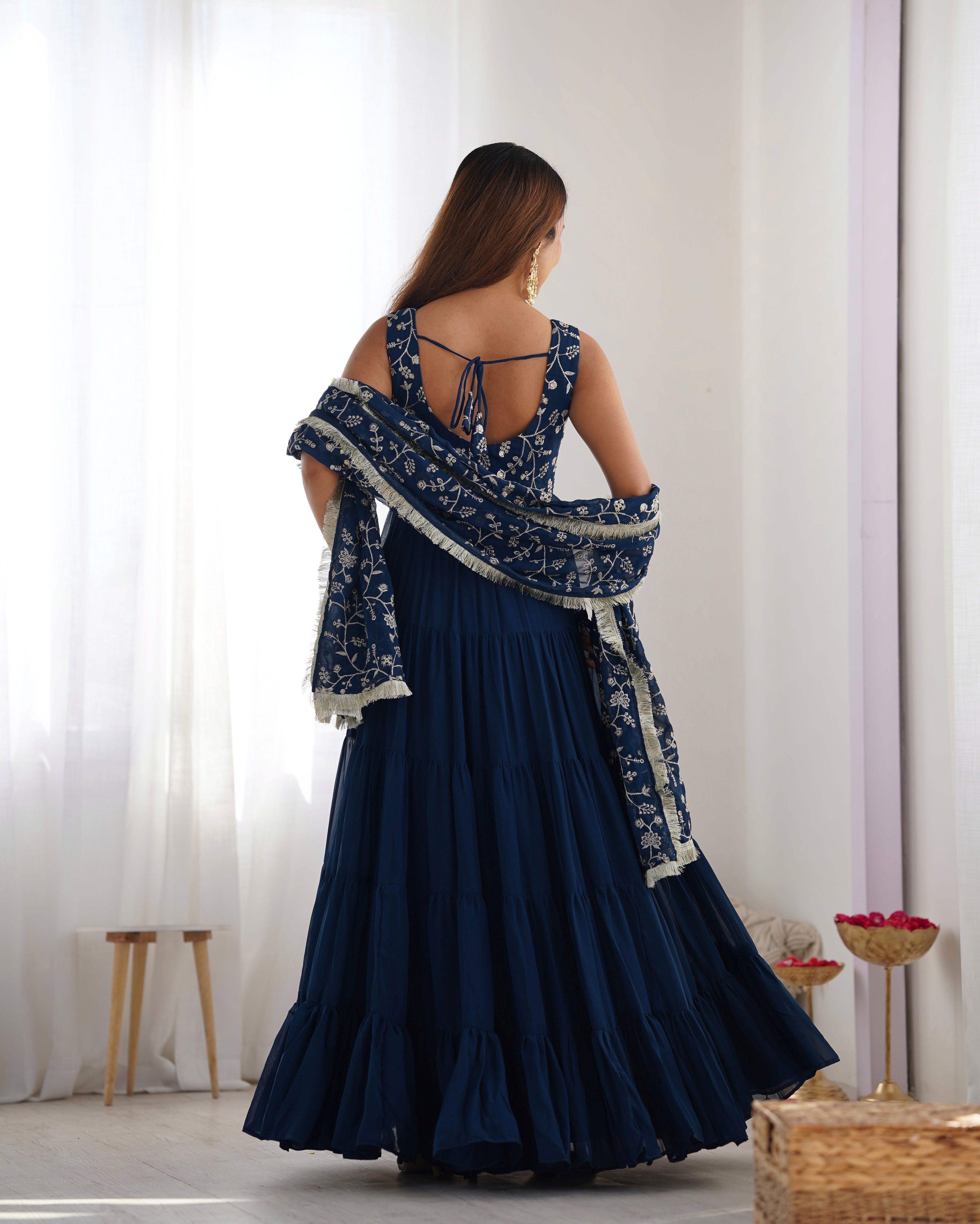 Peacock Blue Color Fully Flair Designer Anarkali Gown