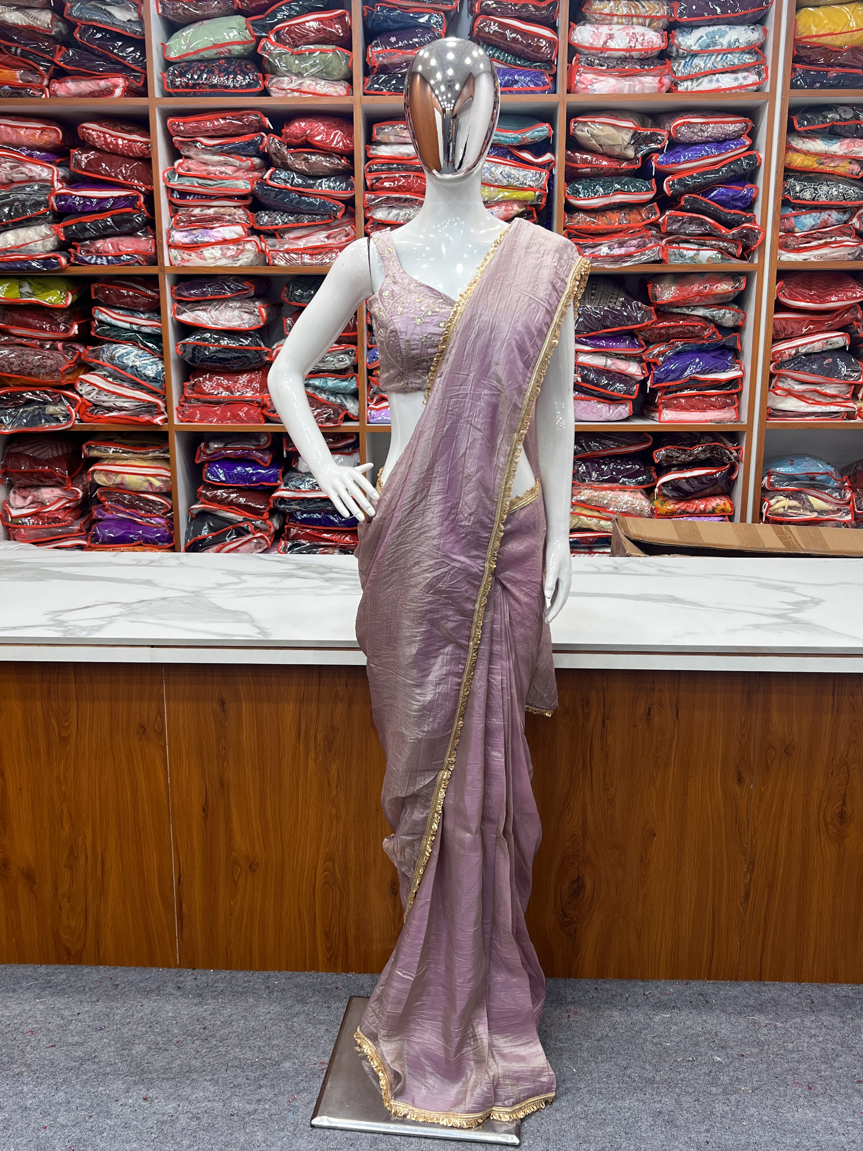 Gold Crush Light Purple Color Ready To Wear Saree