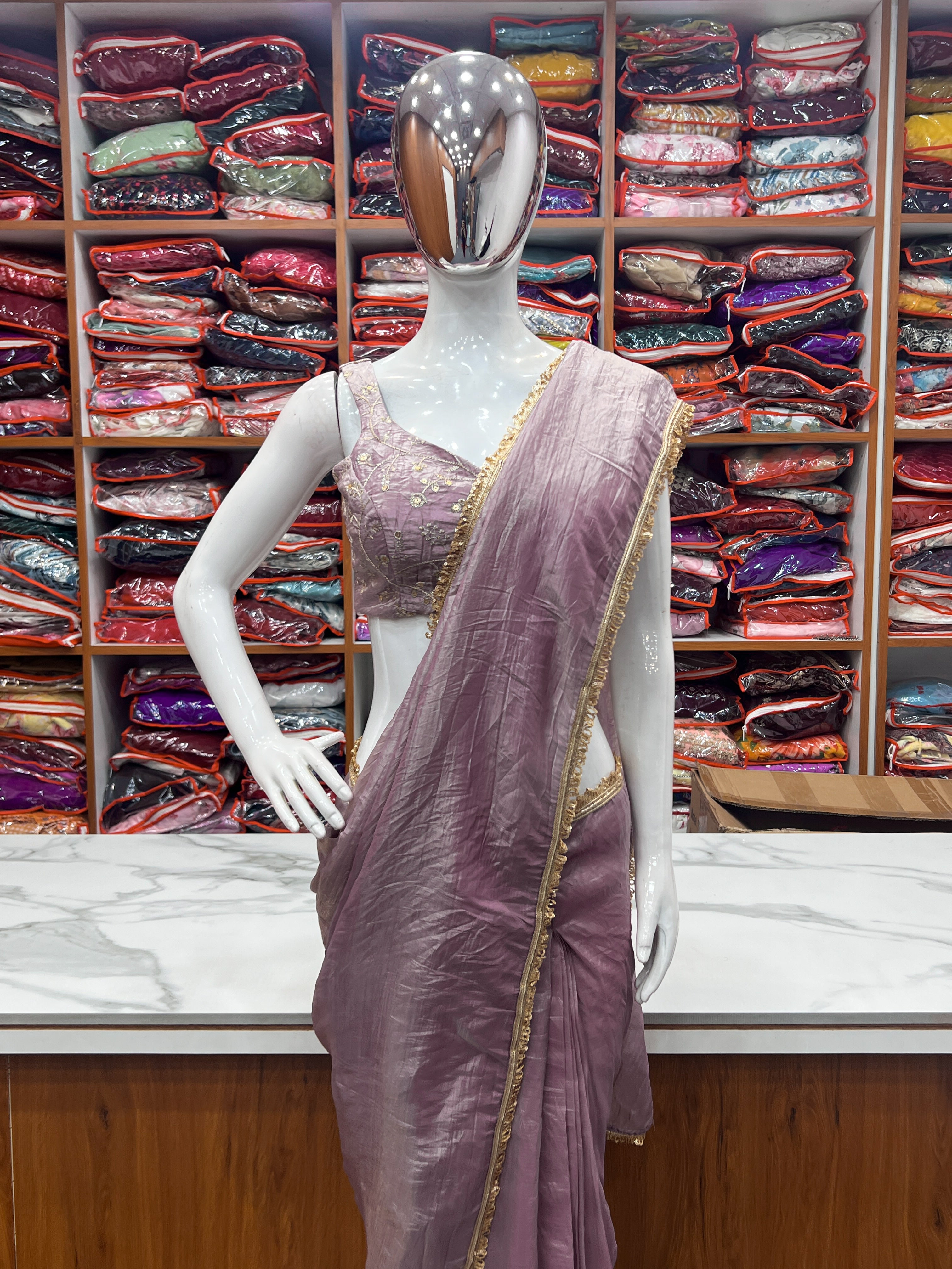 Gold Crush Light Purple Color Ready To Wear Saree