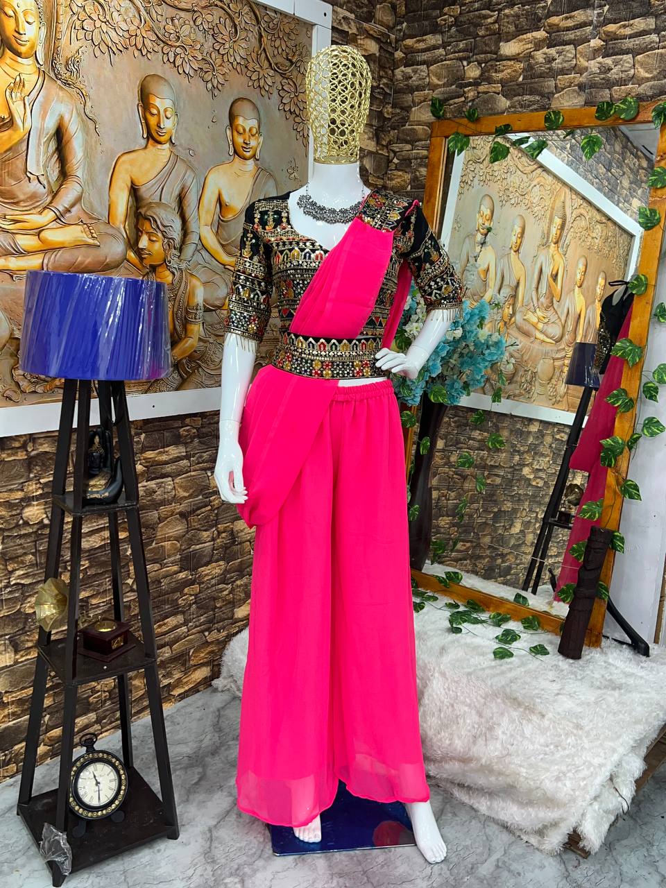 Pink Color Sharara Style Fully Stitched Dress With Belt