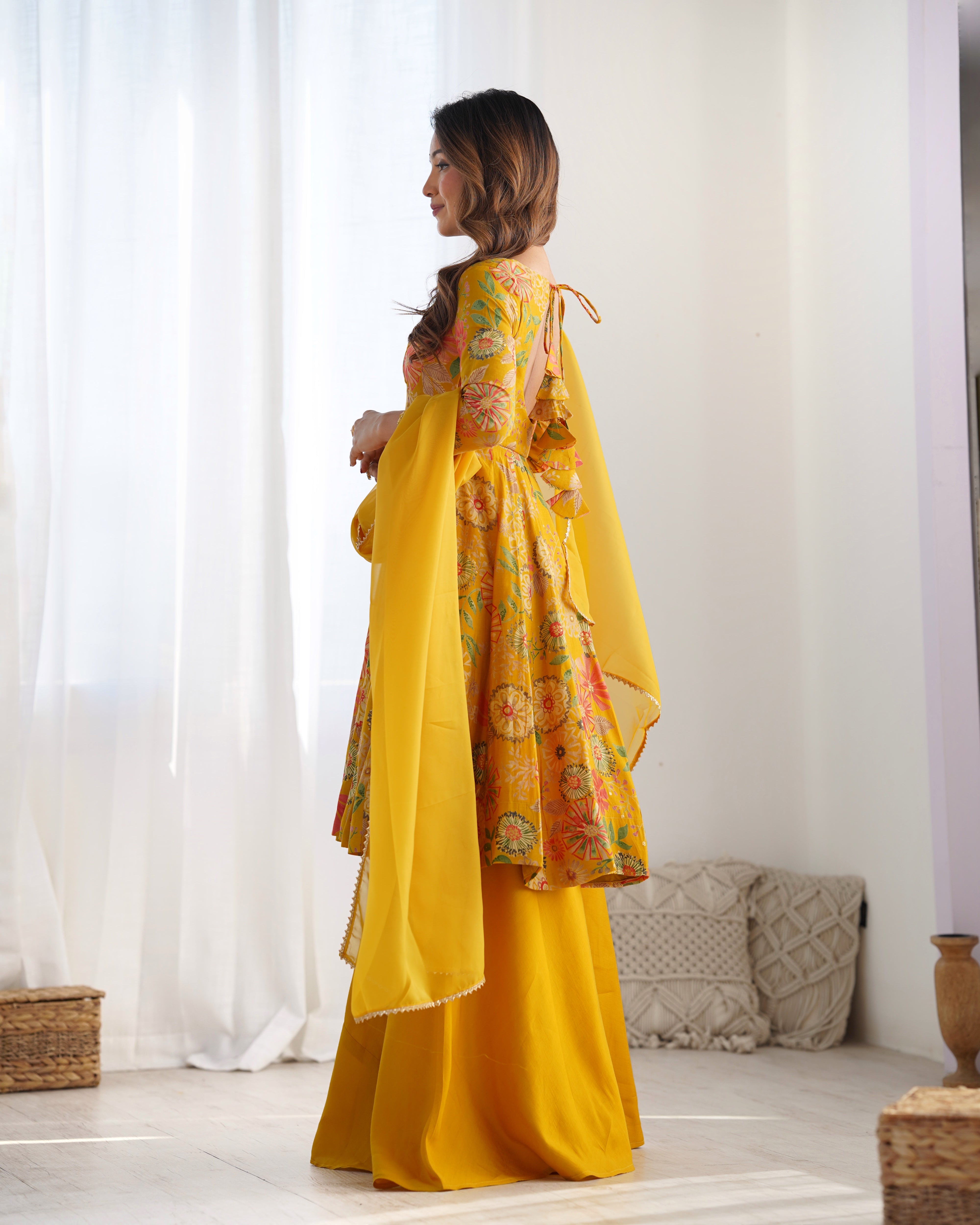 Yellow Color Designer Top & Palazzo Suit For Wedding Season