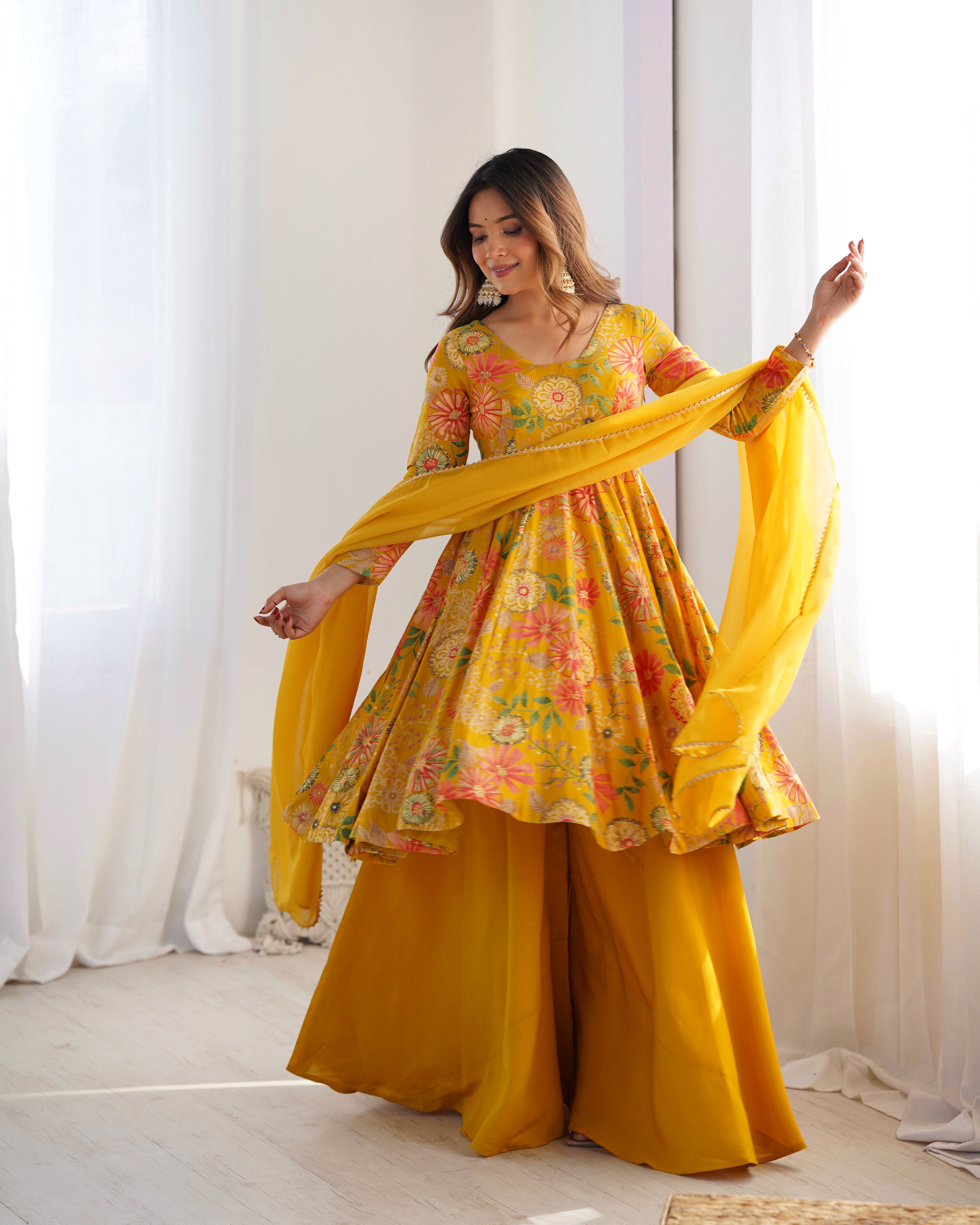 Yellow Color Designer Top & Palazzo Suit For Wedding Season