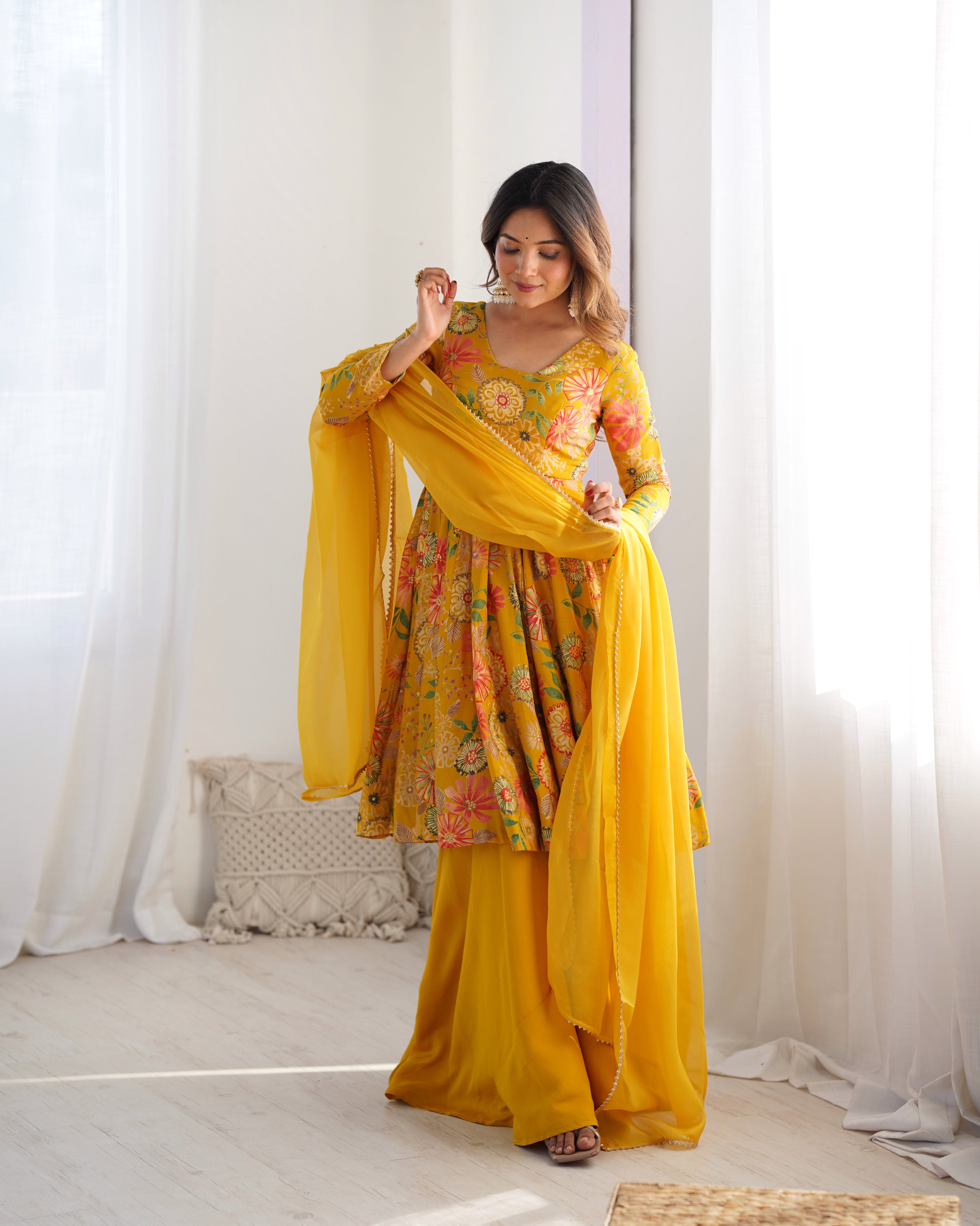 Yellow Color Designer Top & Palazzo Suit For Wedding Season