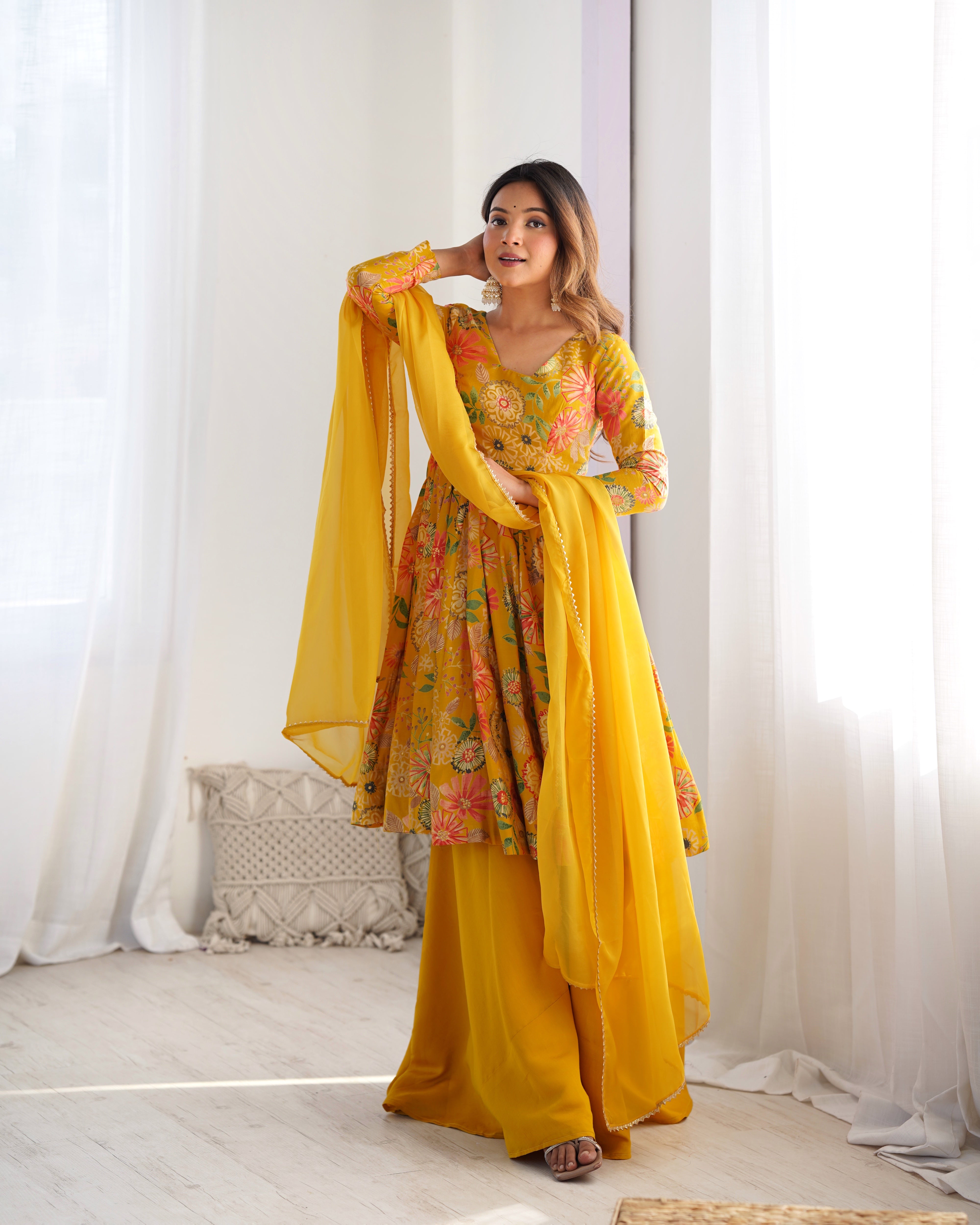 Yellow Color Designer Top & Palazzo Suit For Wedding Season