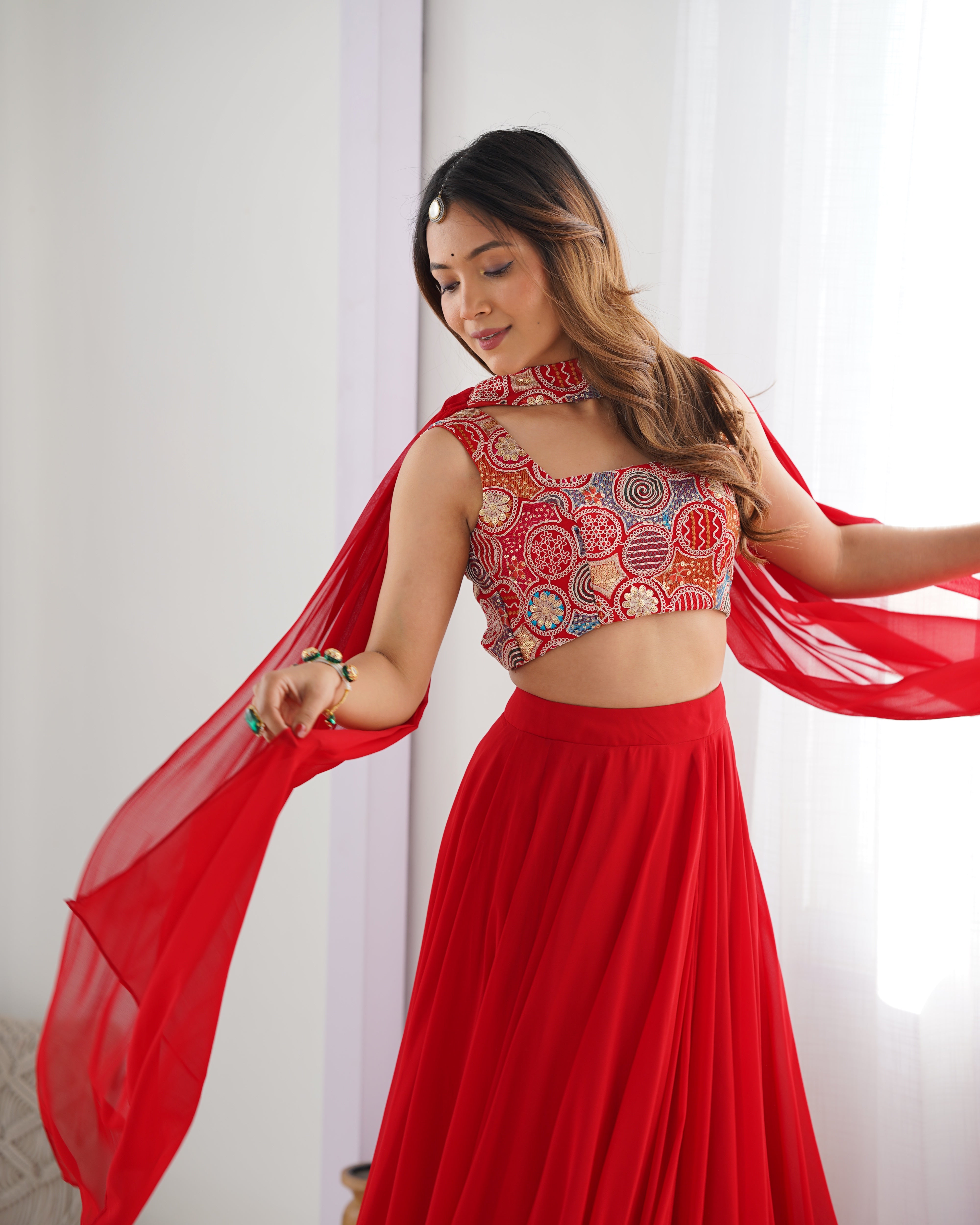 Red Color Ready To Wear Designer Lehenga Choli