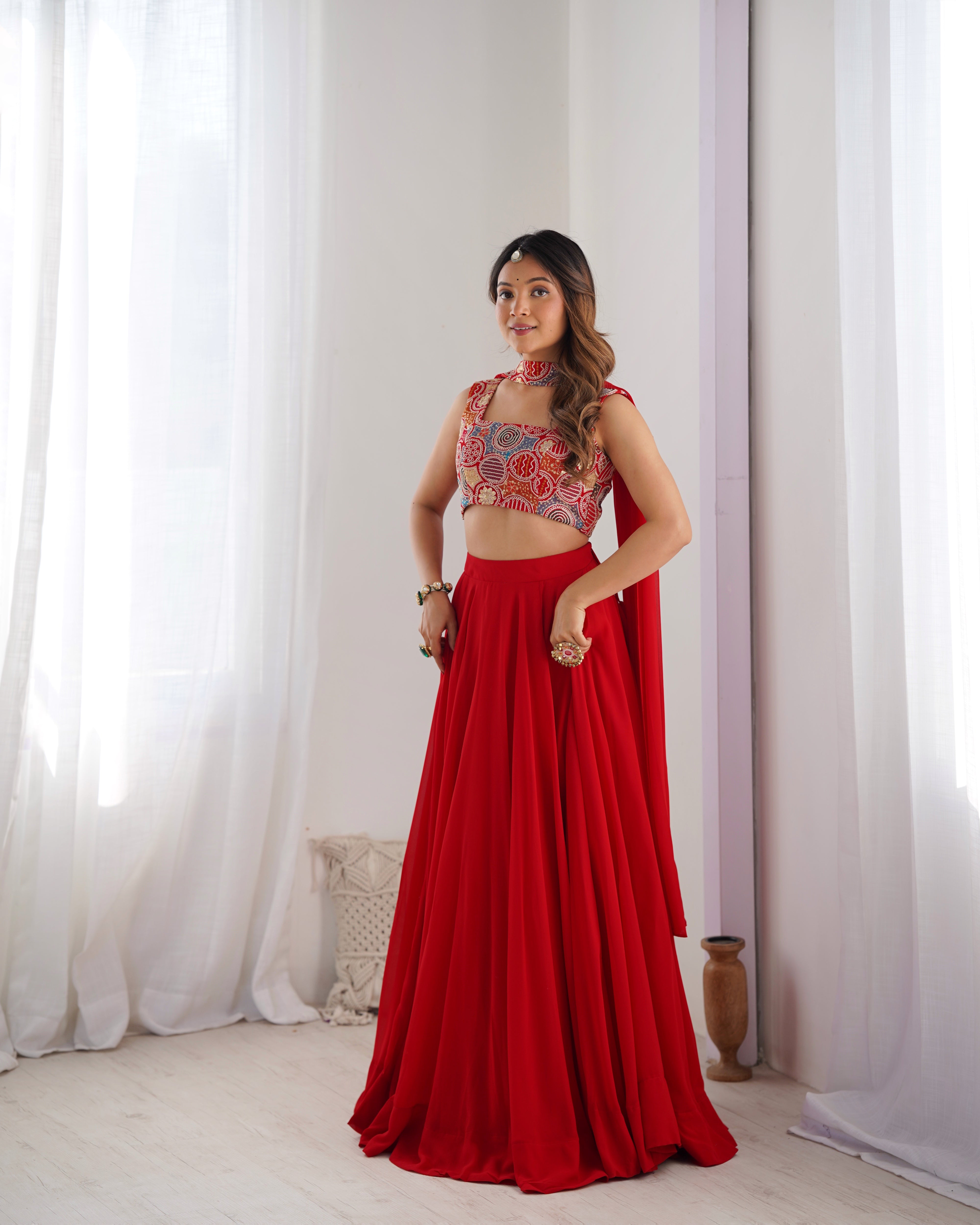 Red Color Ready To Wear Designer Lehenga Choli