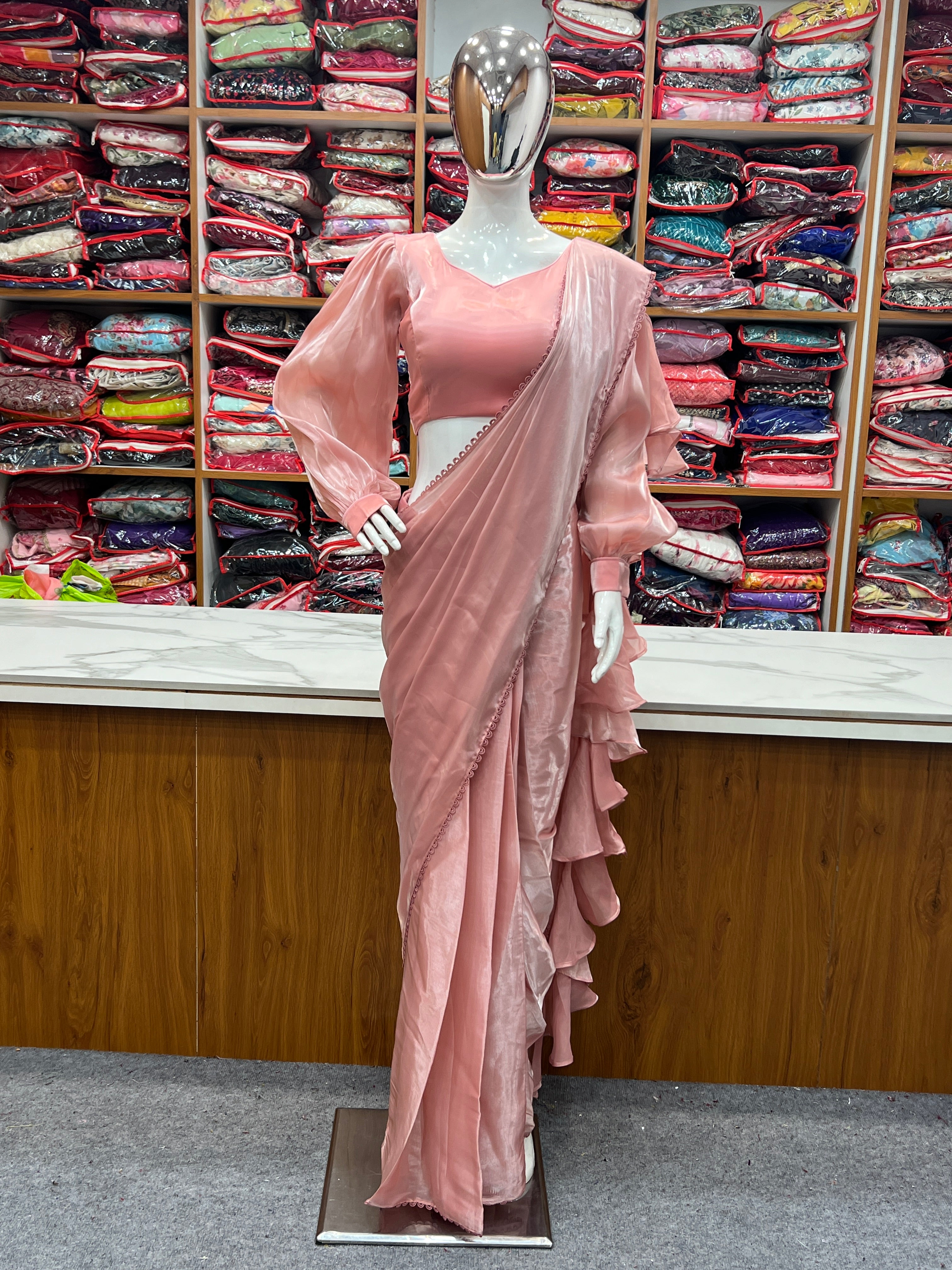 Peach Color Jimmy Choo Ready To Wear Saree