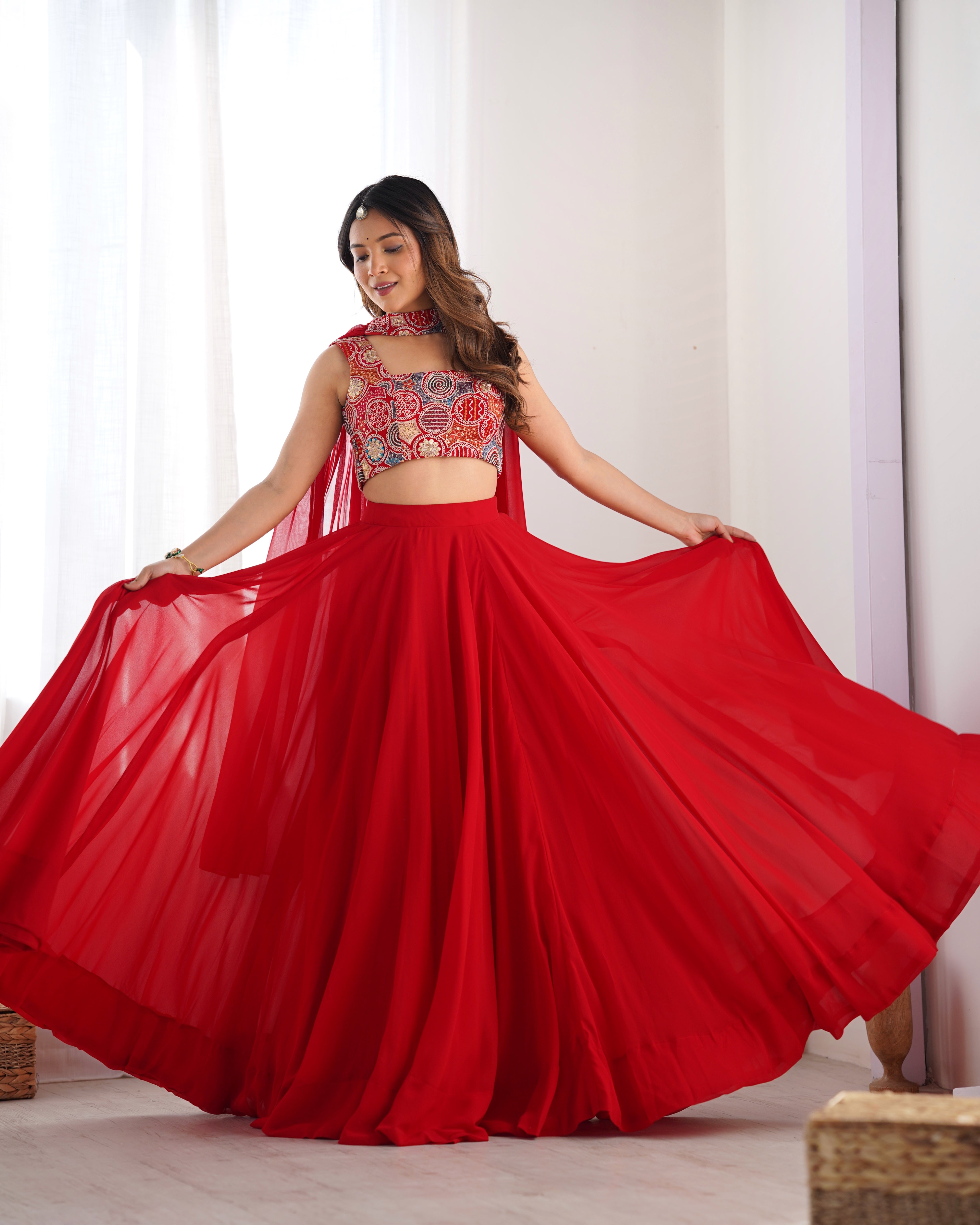 Red Color Ready To Wear Designer Lehenga Choli