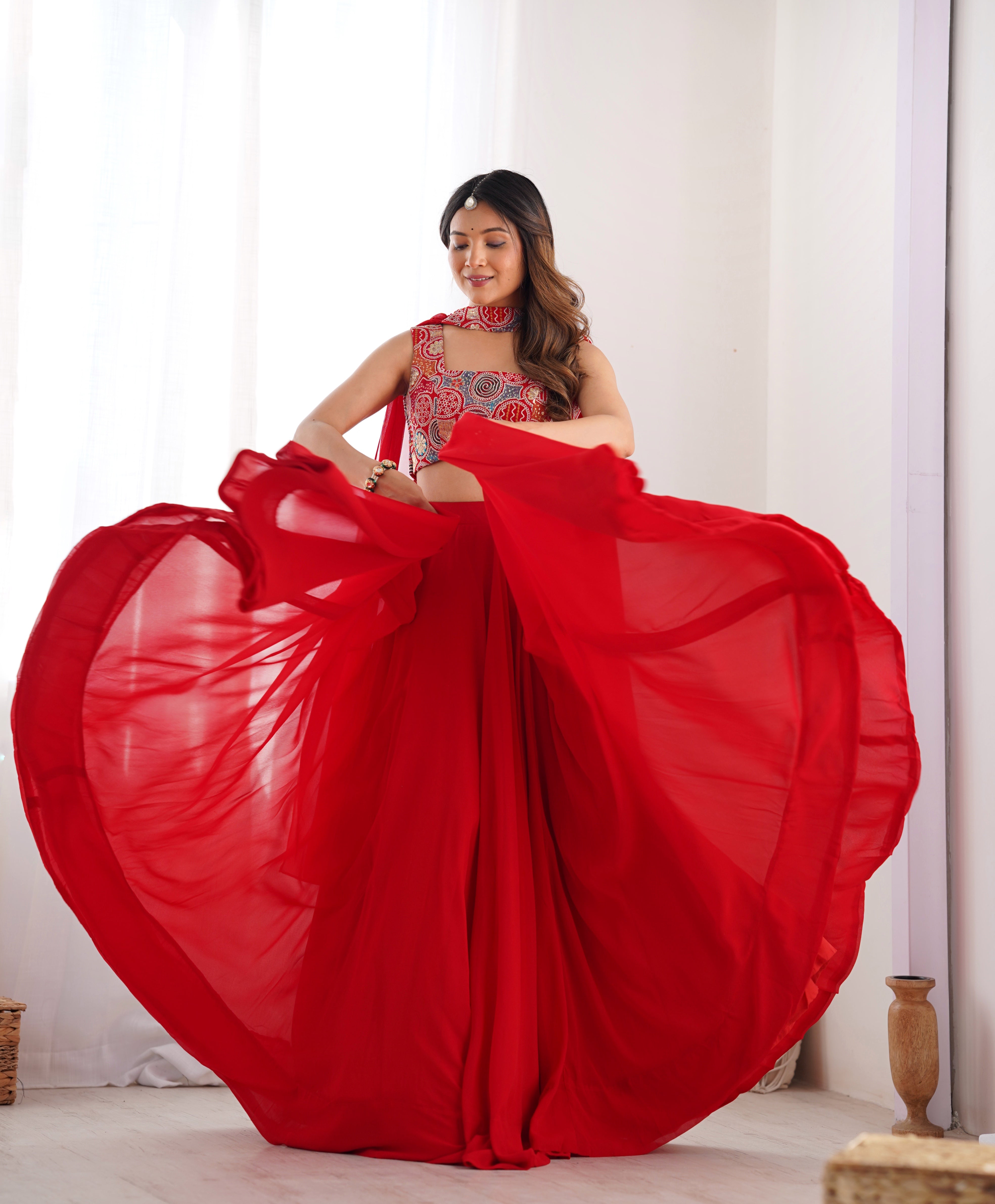 Red Color Ready To Wear Designer Lehenga Choli