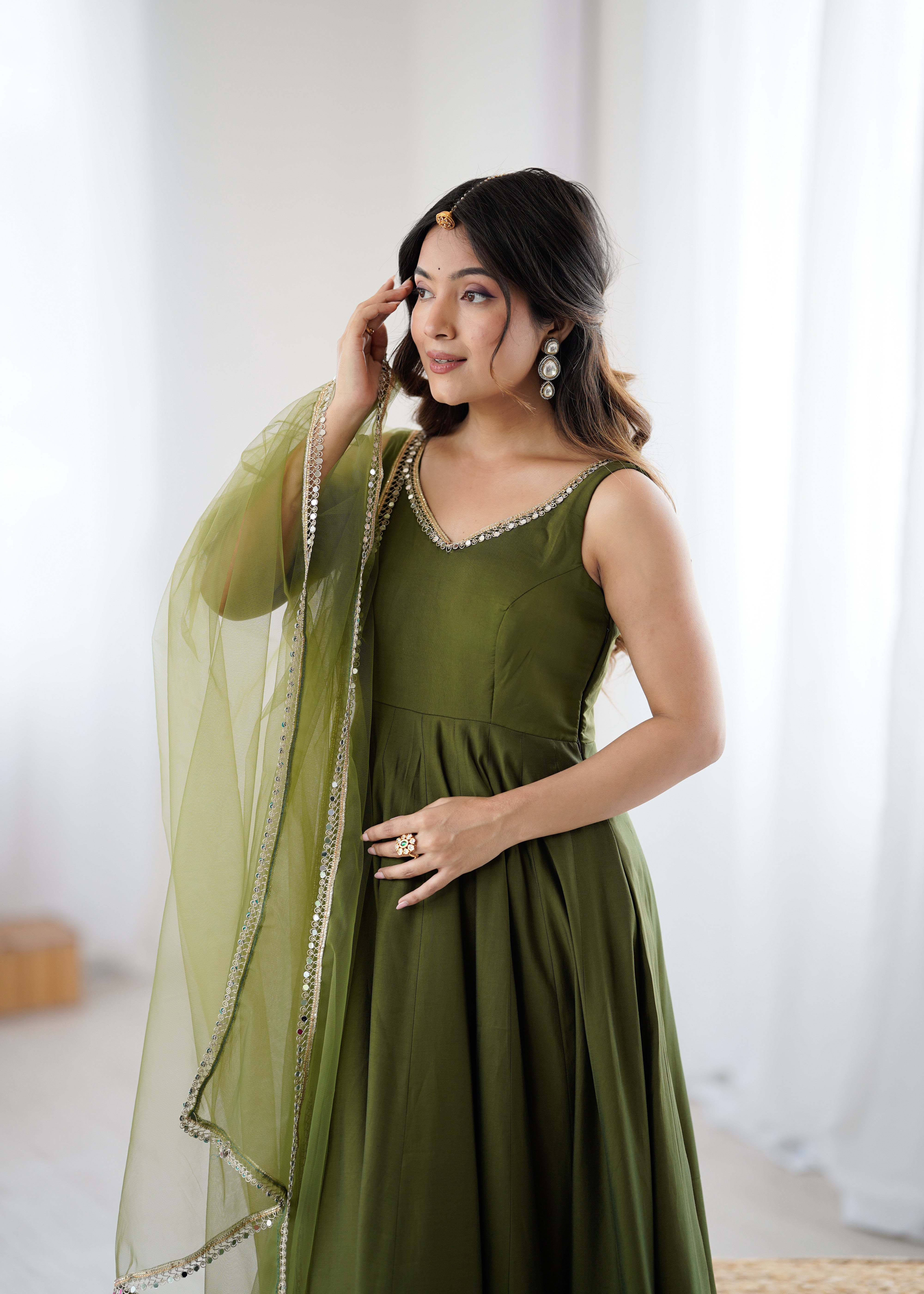 Most Beautiful Green Color Fully Flair Party Wear Anarkali Gown