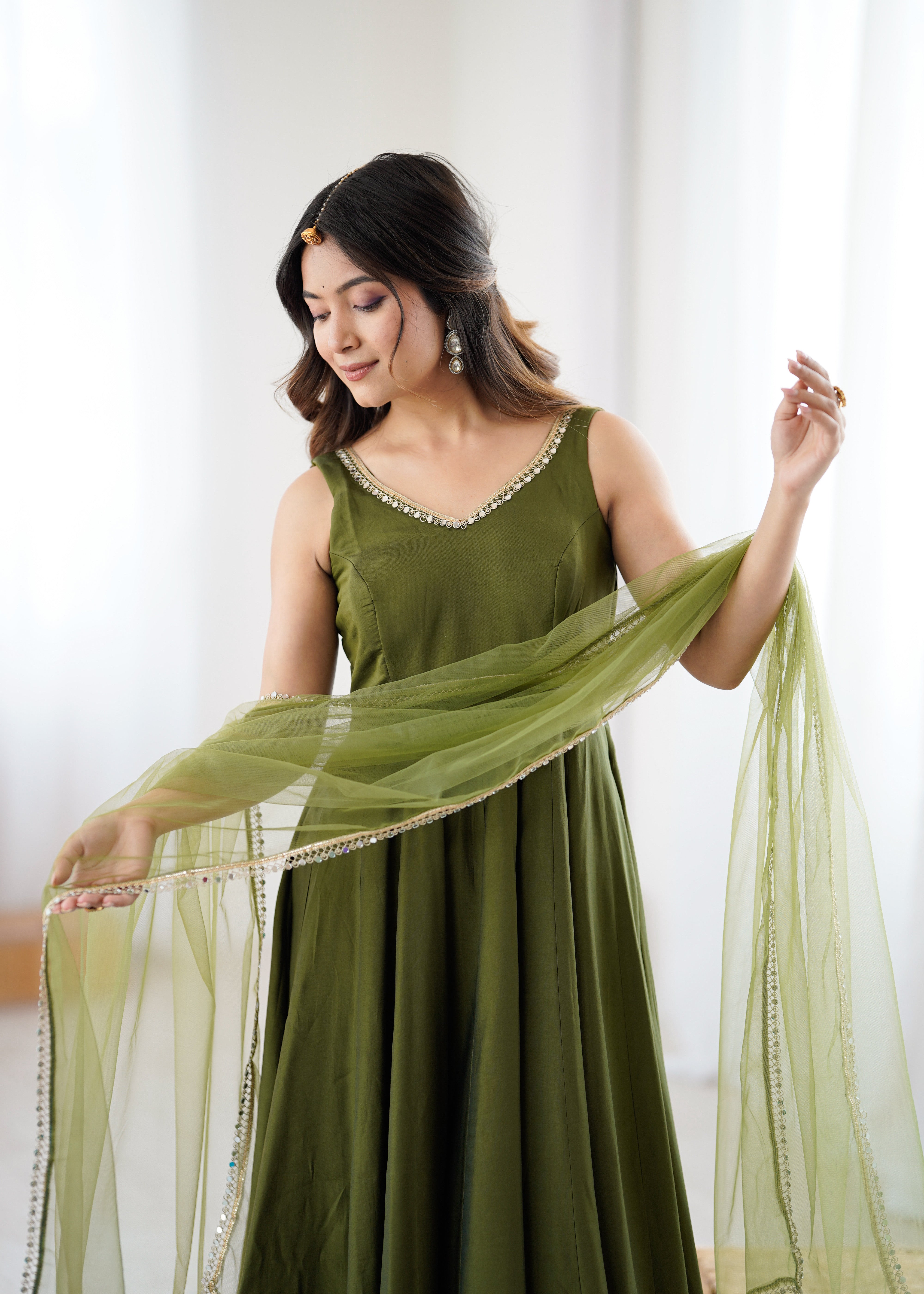 Most Beautiful Green Color Fully Flair Party Wear Anarkali Gown