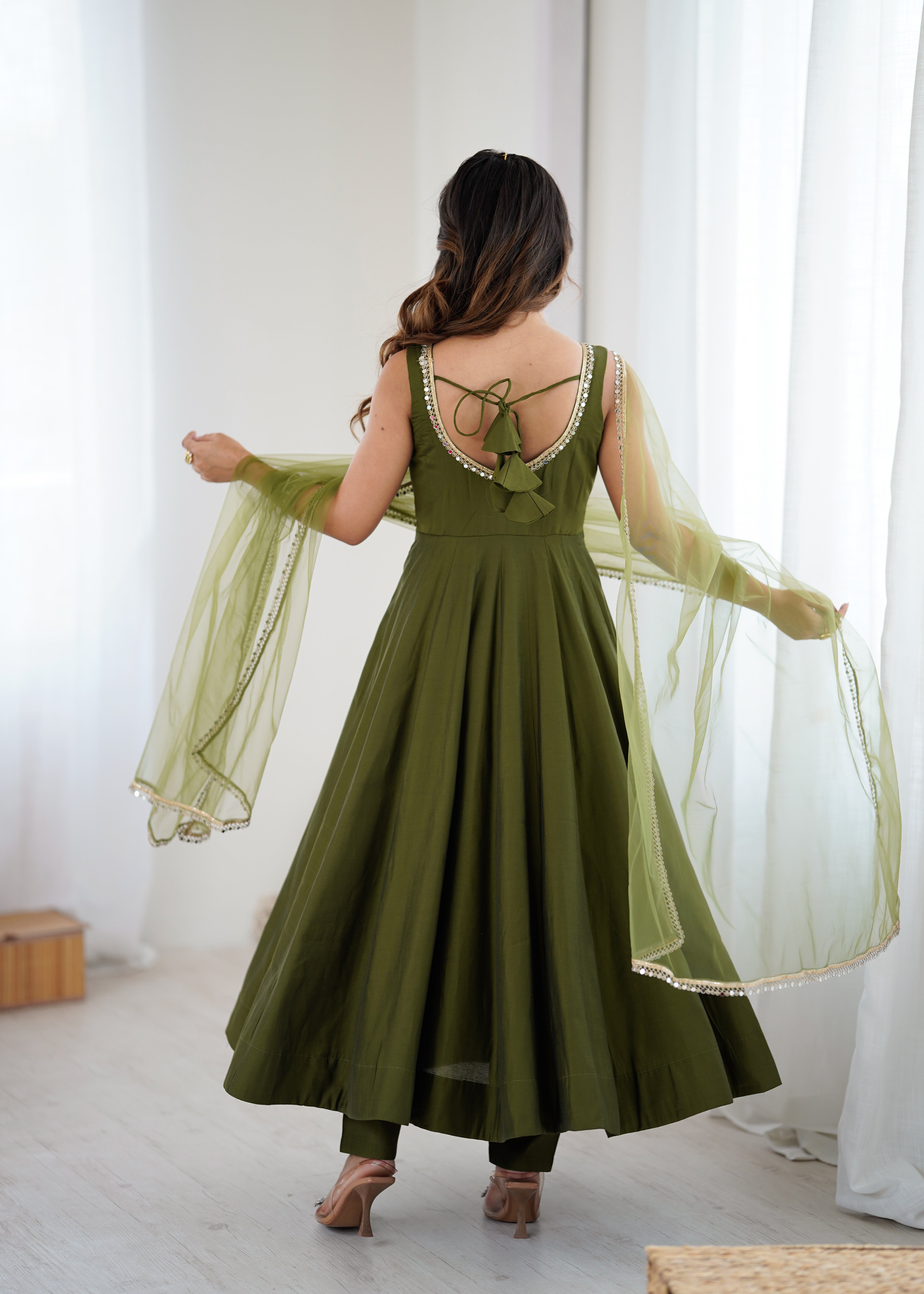 Most Beautiful Green Color Fully Flair Party Wear Anarkali Gown