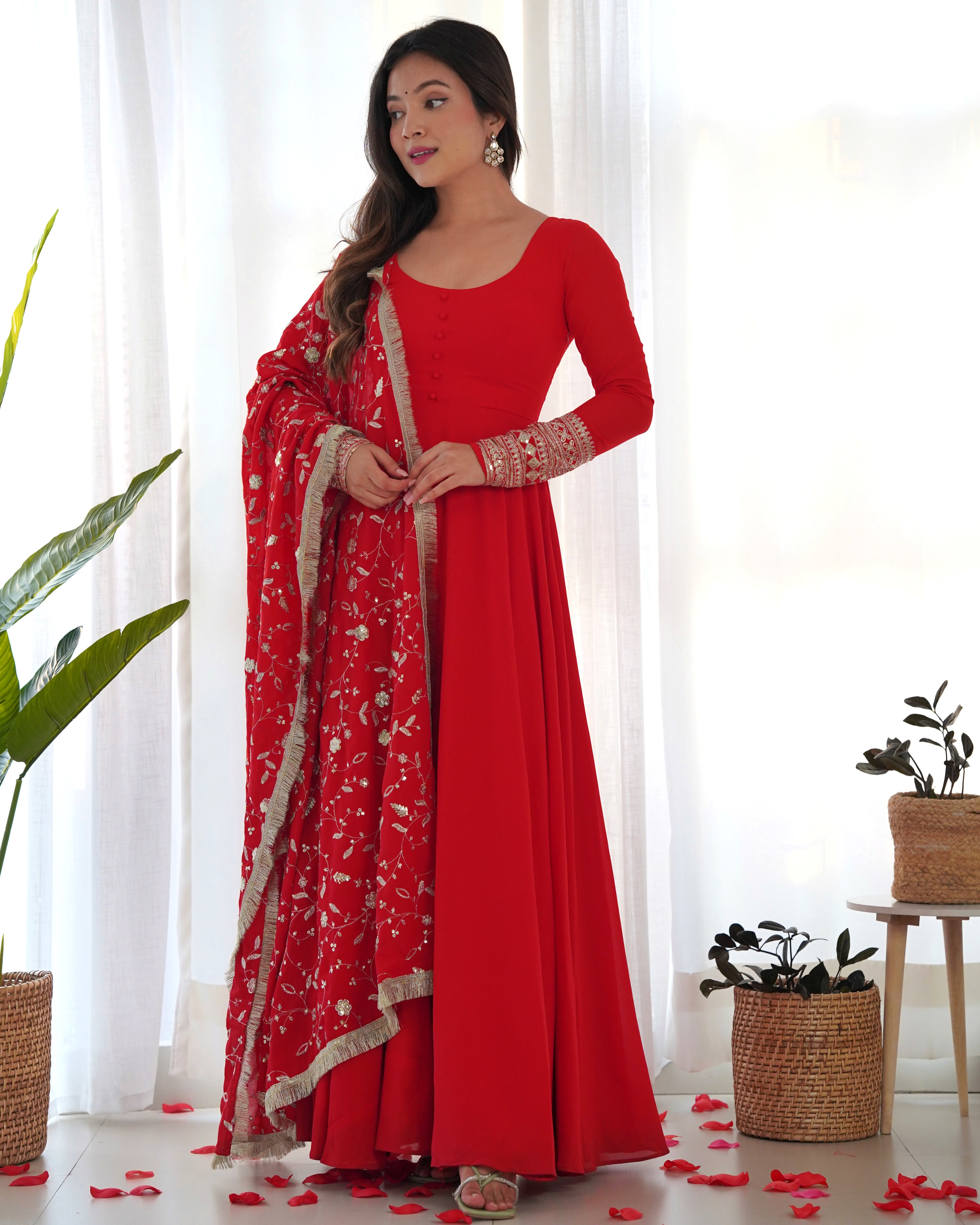 Most Trending Georgette Anarkali Gown With Pant & Dupatta Set